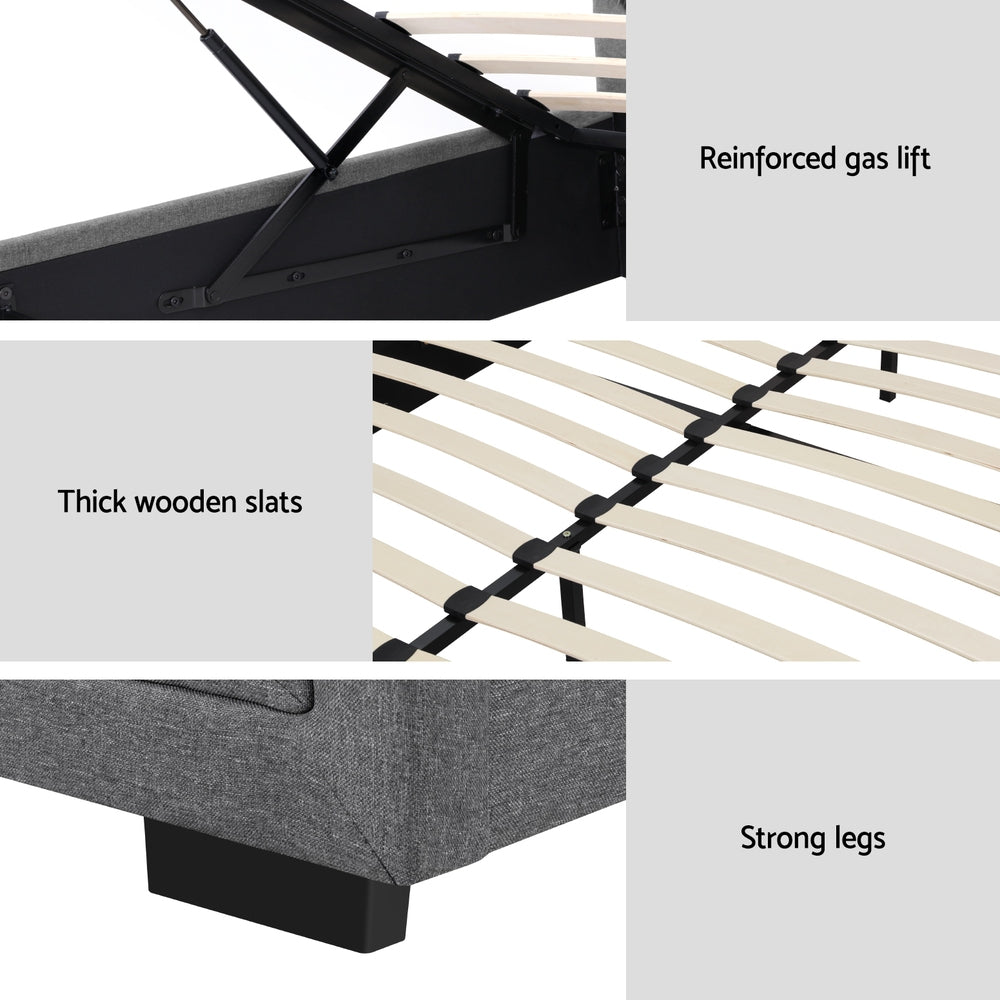 Artiss Bed Frame Double Size Gas Lift Grey TIYO
