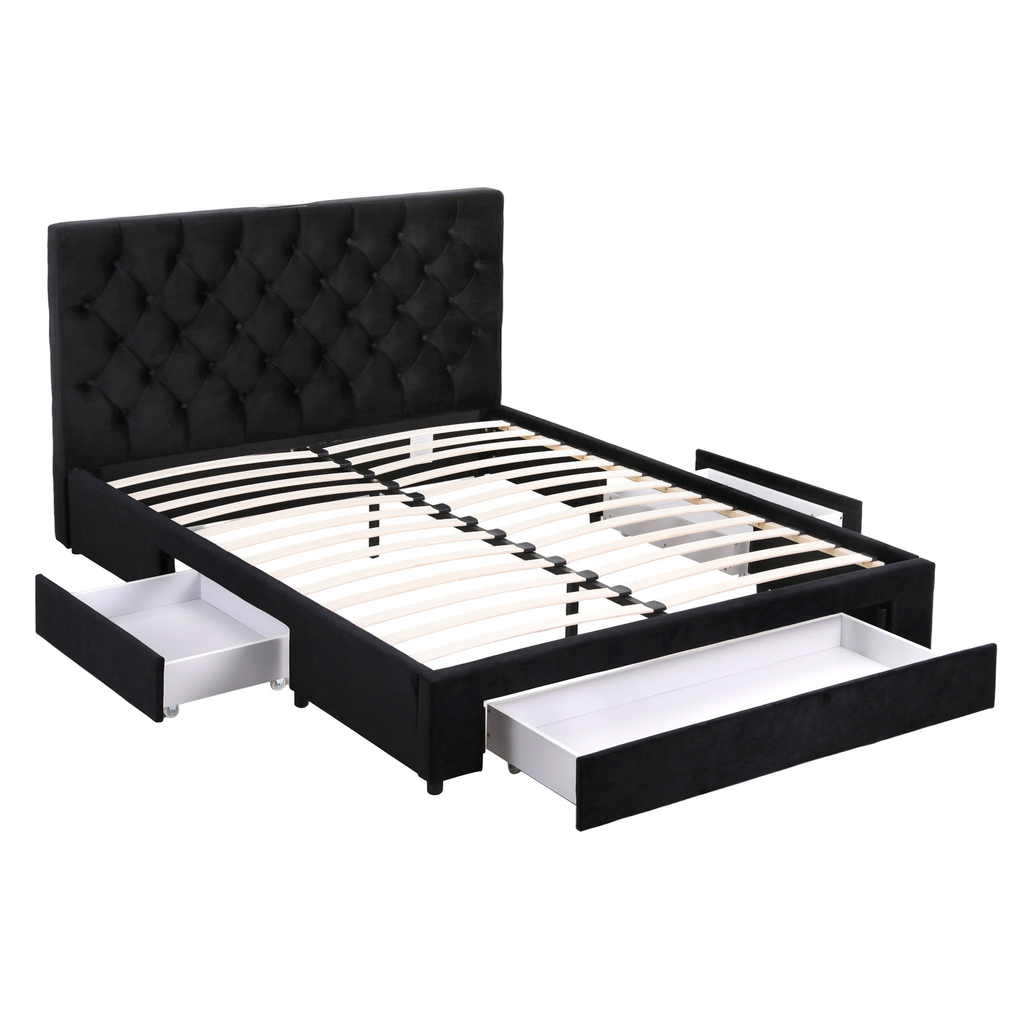 Artiss Double Bed Frame Storage Charging Station Upholstered 3 Drawers USB Type-C