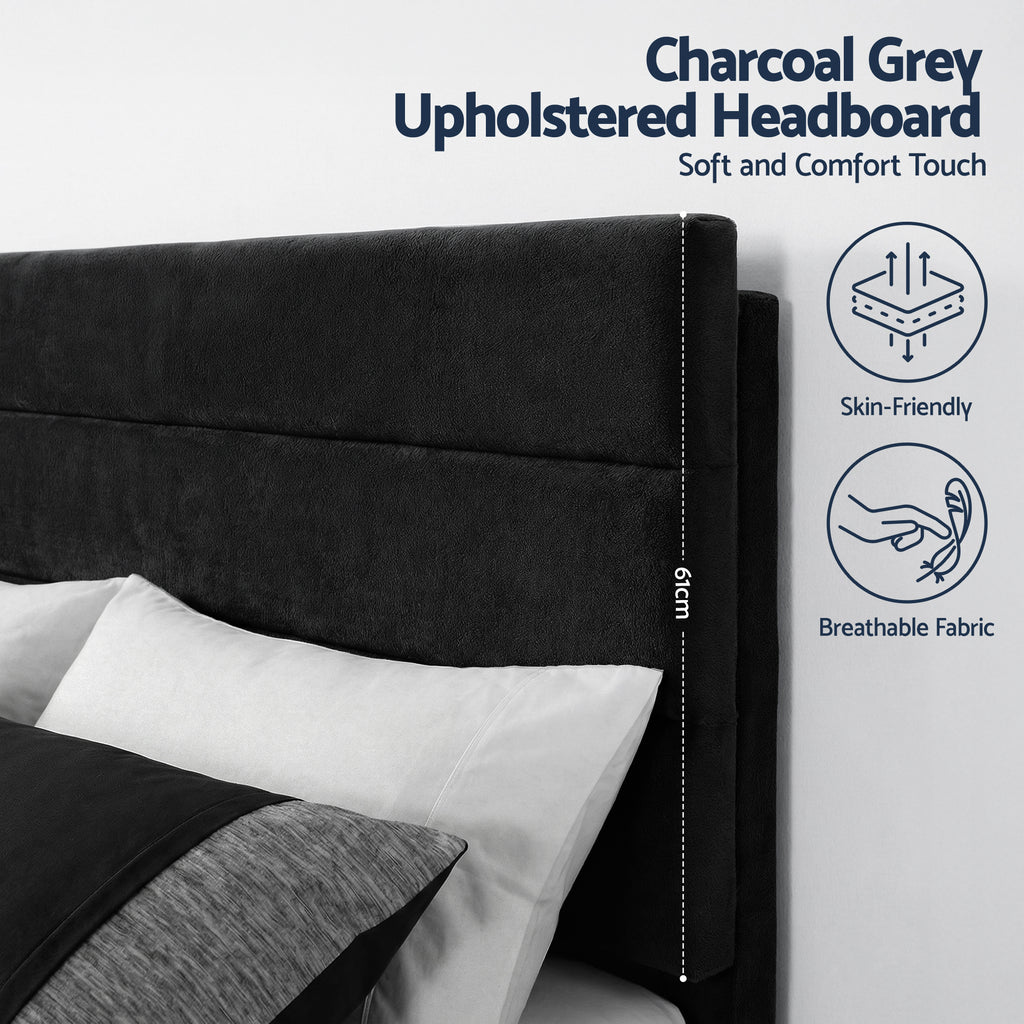 Artiss Queen Bed Frame Upholstered Platform Base with Geometric Headboard Black Velvet