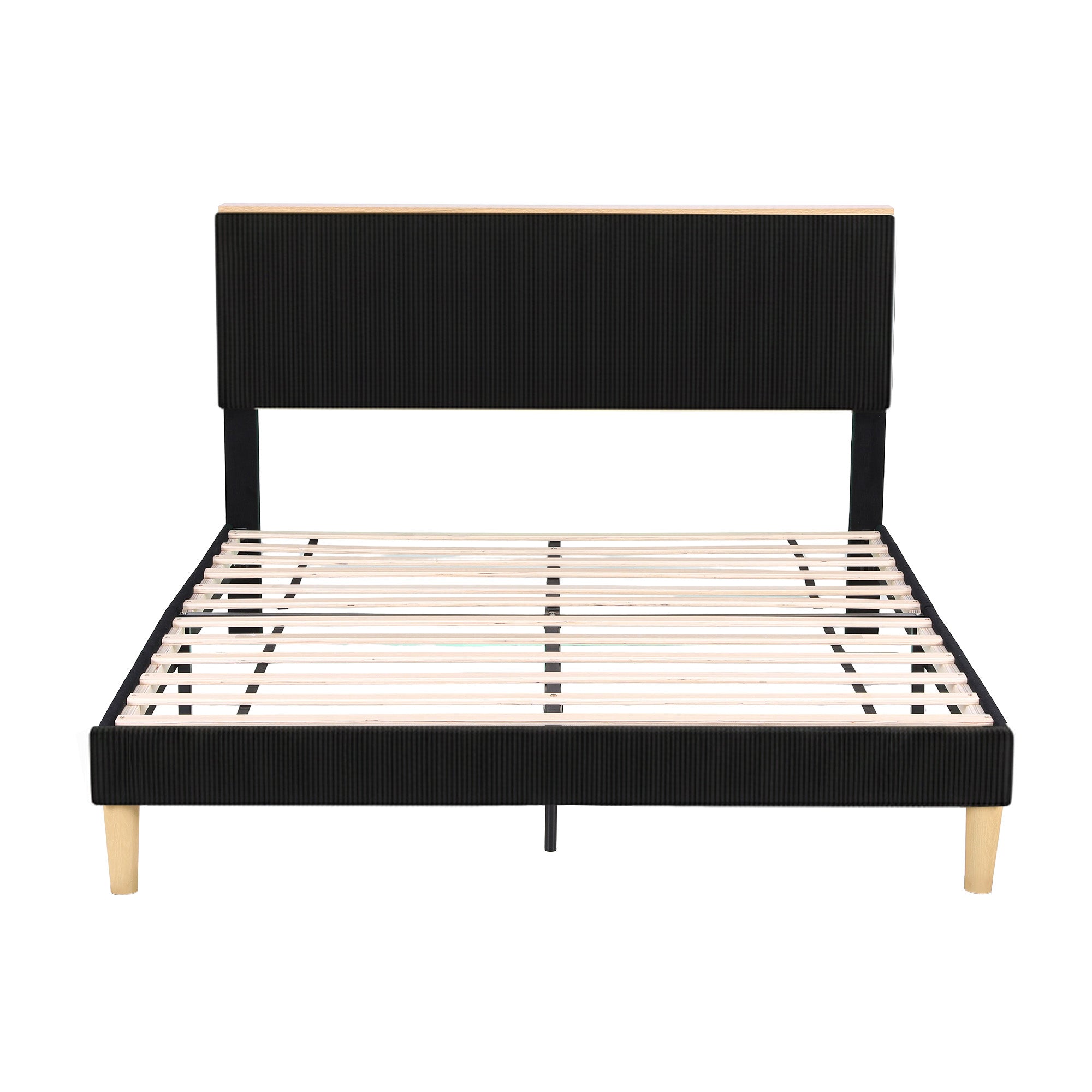 Artiss Double Bed Frame Upholstered Adjustable Headboard Mood Lighting Heavy Duty Black Velvet