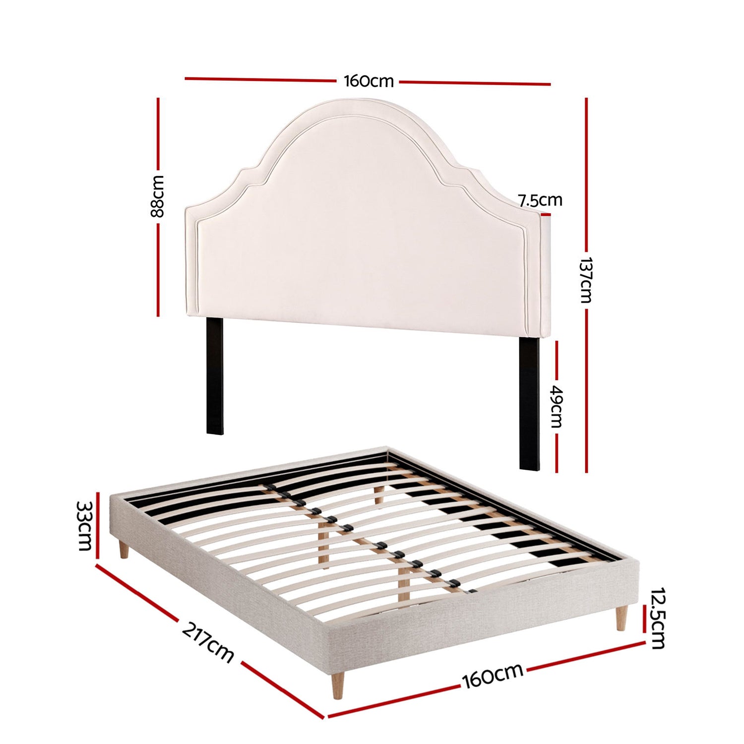 Artiss Queen Bed Frame with Storage Scalloped Velvet Headboard Wooden Platform Base