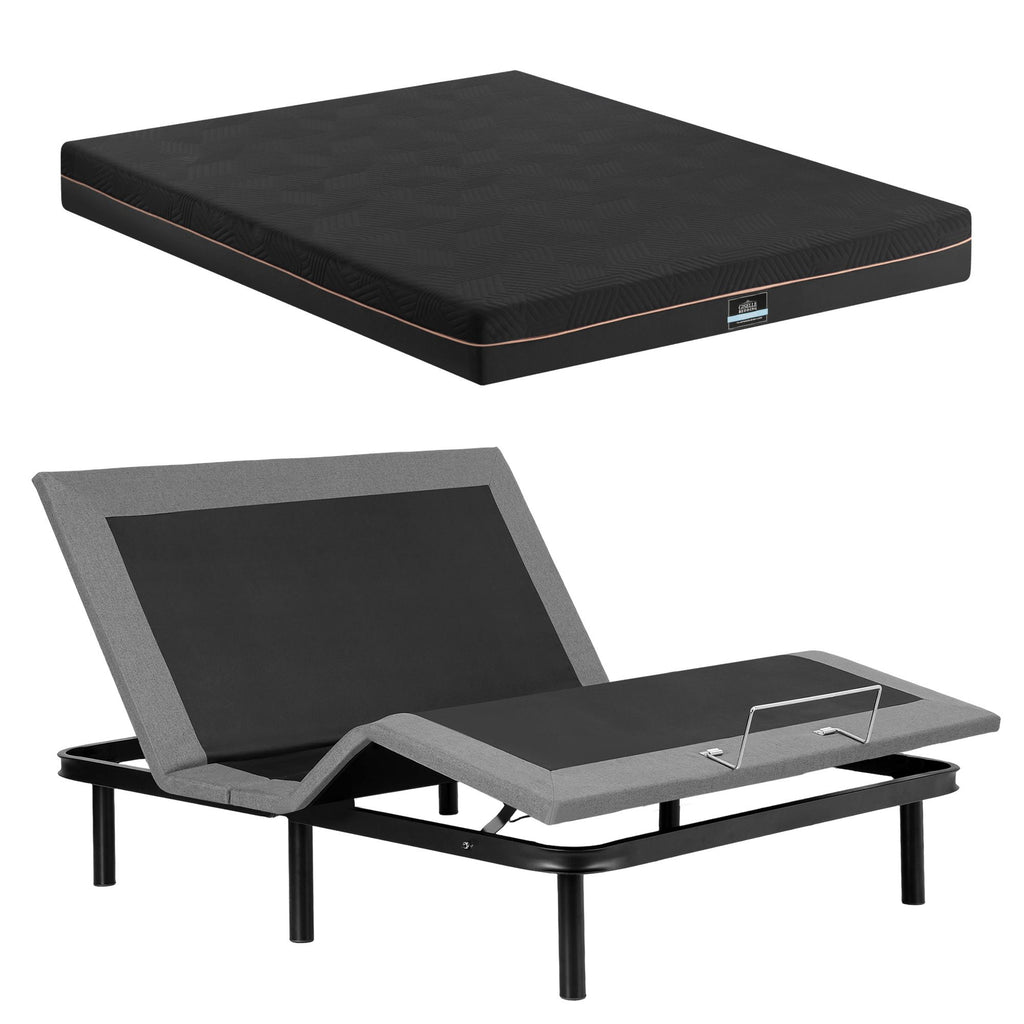 Artiss Queen size bed frame with Giselle Bedding Queen Mattress, adjustable bed Base Combo for Snoring Relief, Independent Head Foot Incline, Wireless Remote, Black,18cm Thickness