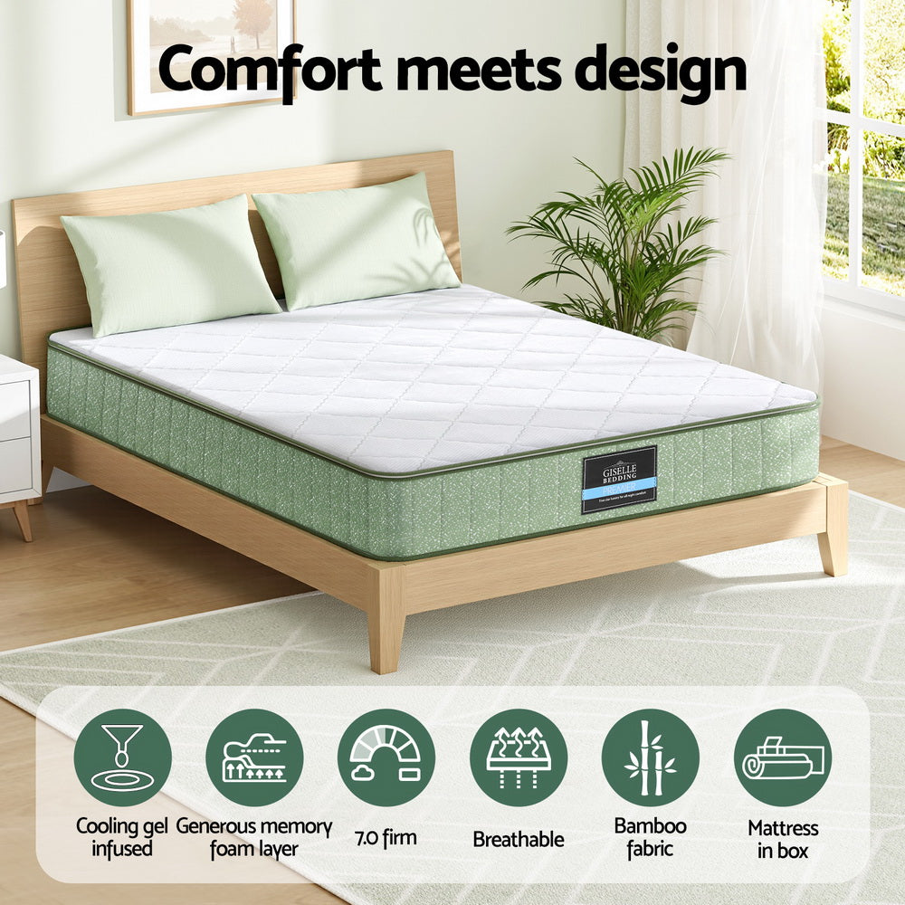 Giselle 25cm Memory Foam Mattress Dual Layer Zipper Cover Cool Charcoal Foam Mattresses Queen