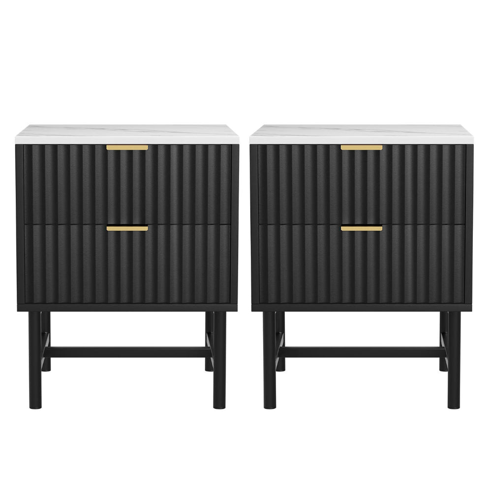Artiss 2x Bedside Table 2 Drawers - Black