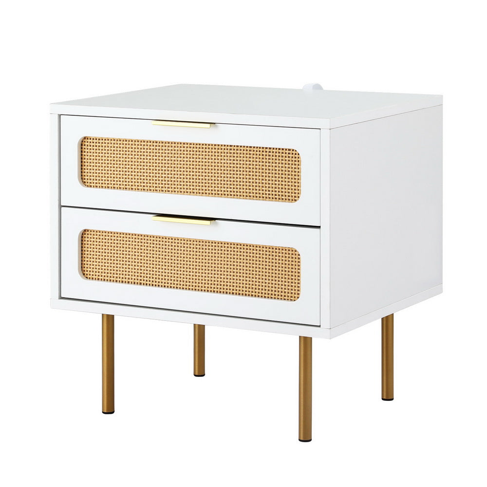 Artiss Rattan Bedside Table 2 Drawers Pine