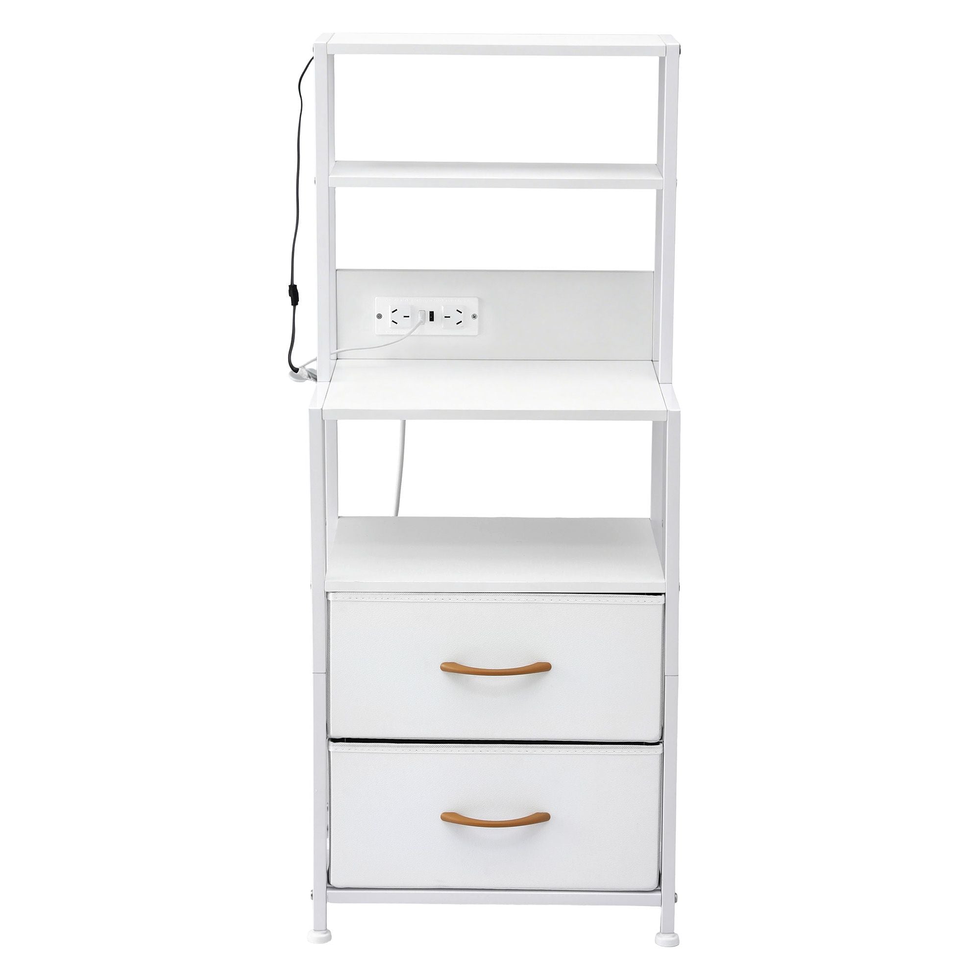 Artiss Bedside Table Tall Nightstand with Charging Station Drawers LED White