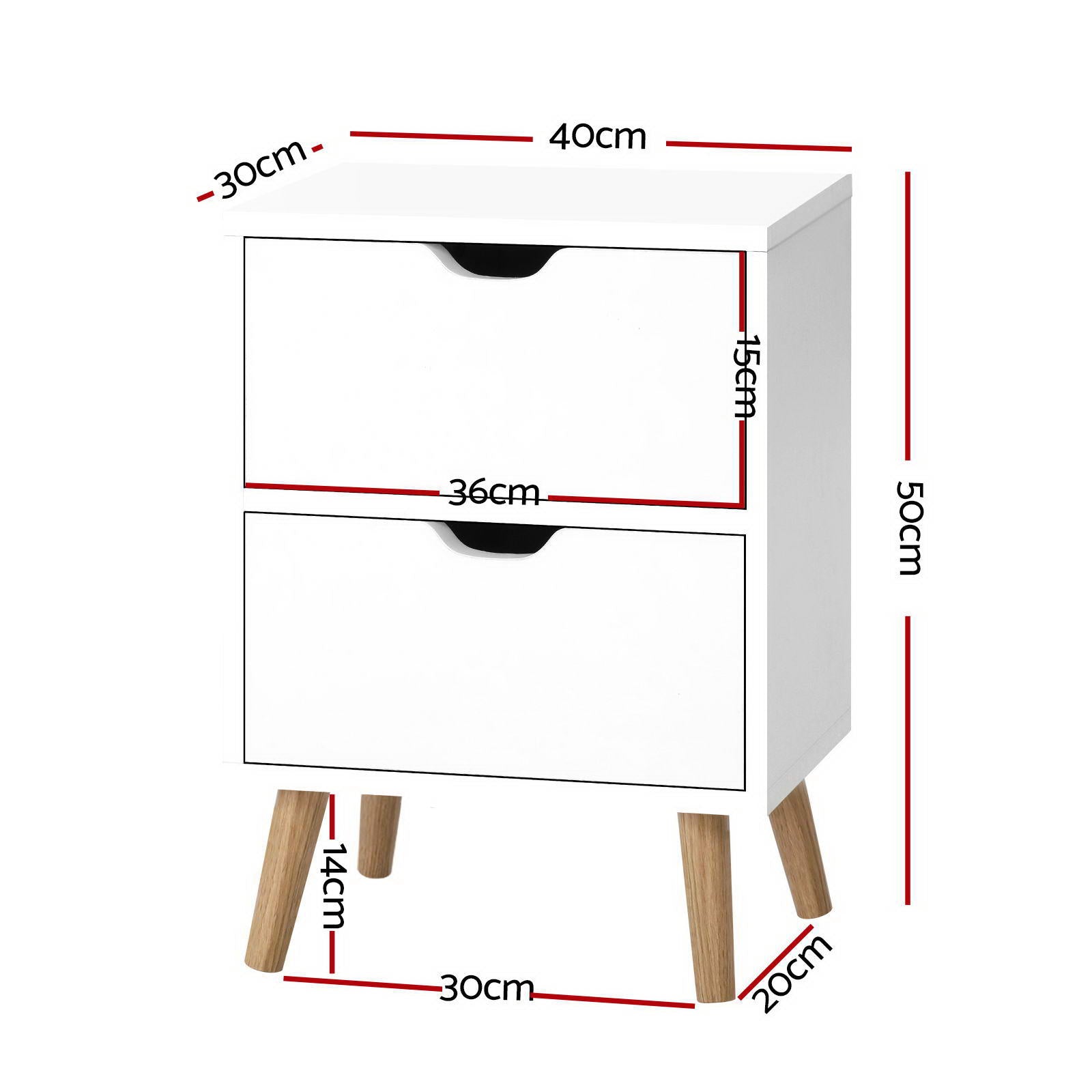 Artiss 2X Bedside Table 2 Drawers - BODEN White