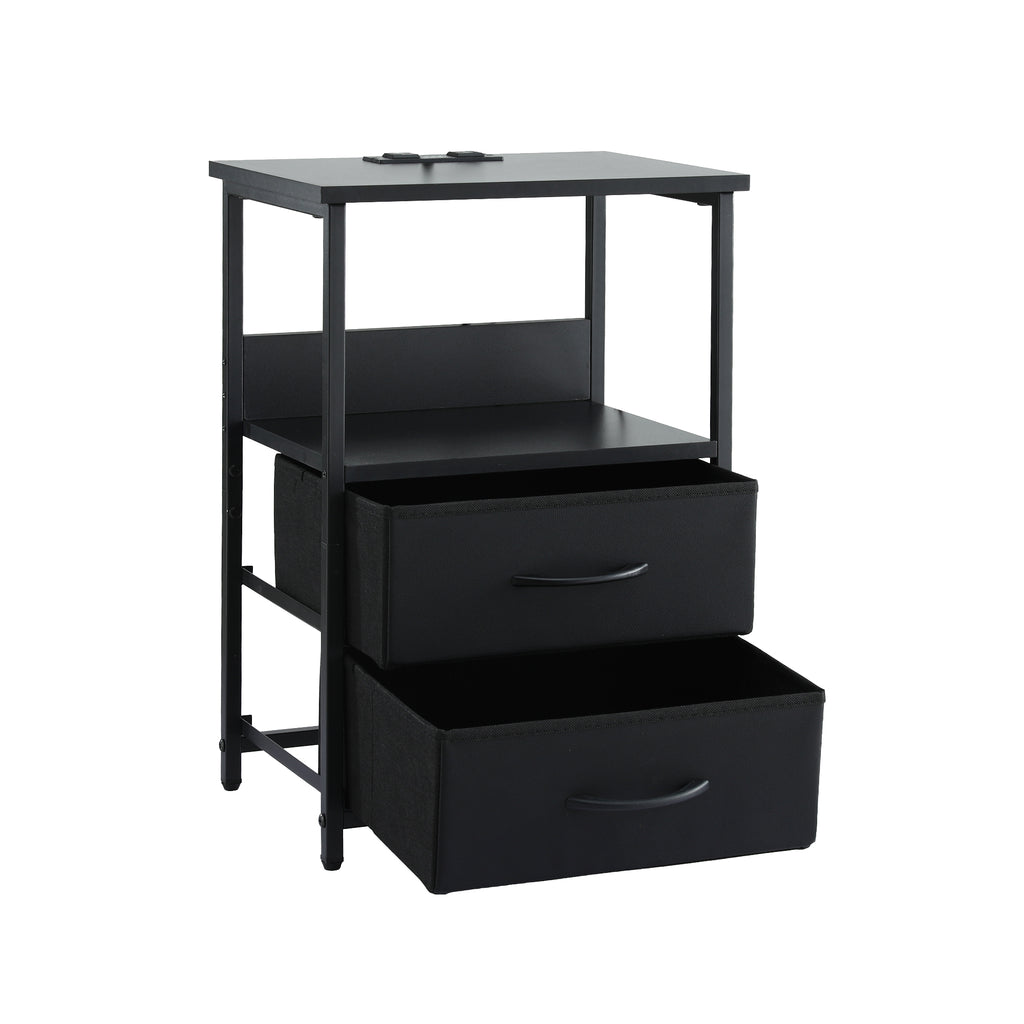 Artiss Bedside Table LED Nightstand Charging Station 2 Drawers Foldable Black