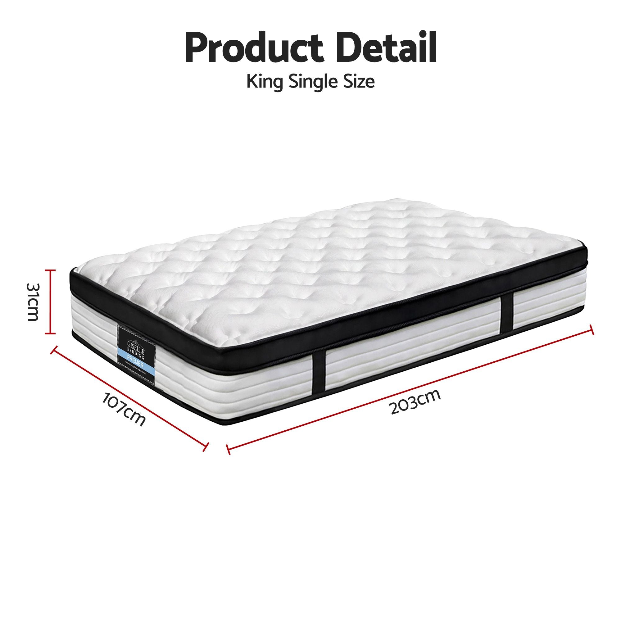 Giselle Bedding 31cm Mattress Euro Top King Single