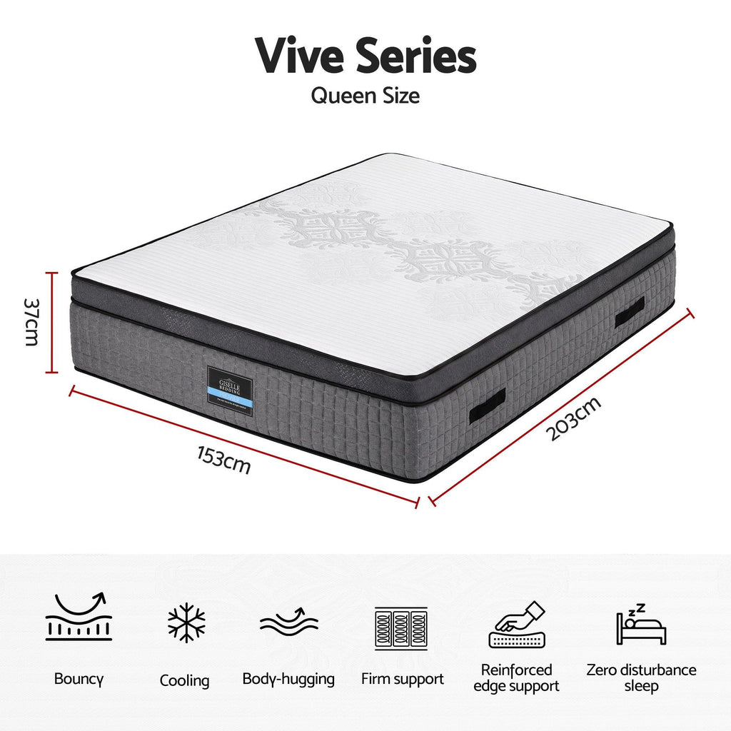 Giselle Bedding Queen Mattress 37cm 4-in-1 Adjustable Firmness Cooling Gel Memory Foam Dual-Zone Flippable for Couples