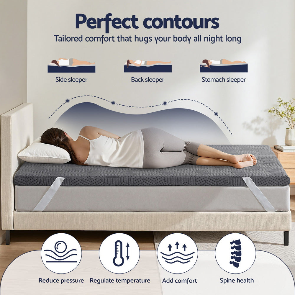 Giselle 8cm Memory Foam Mattress Topper Gel Dual Layer Foam Bamboo Double