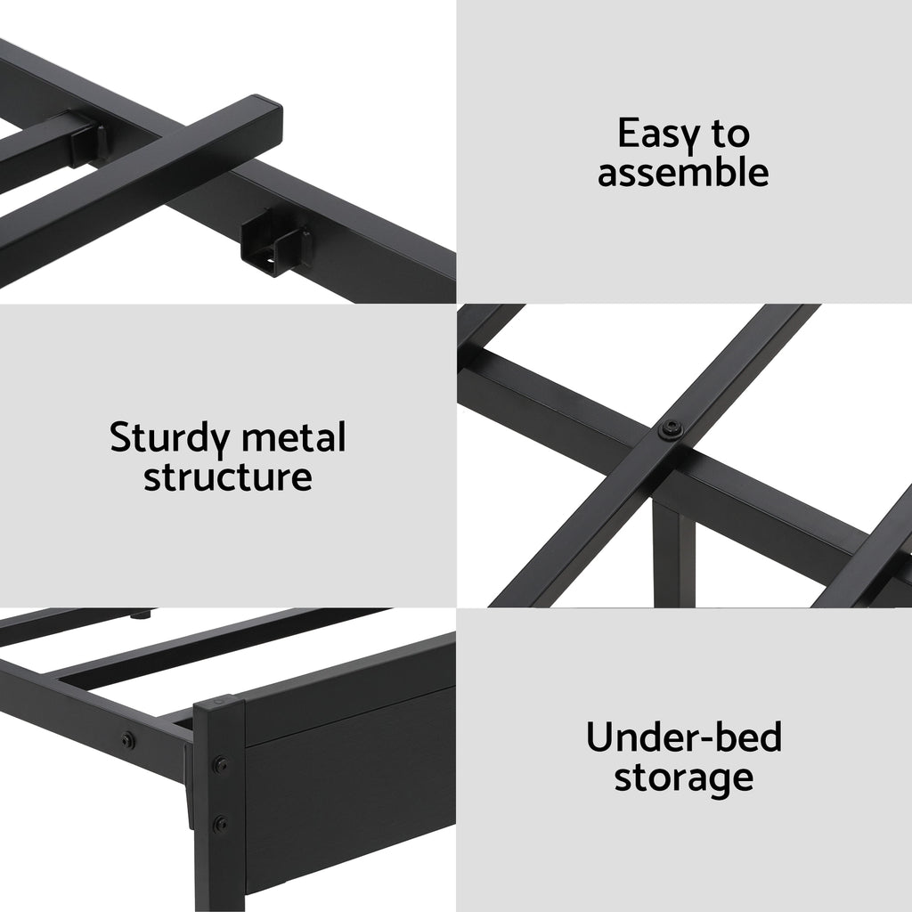 Artiss Bed Frame Queen Size LED Metal Bed Base with Charging Station