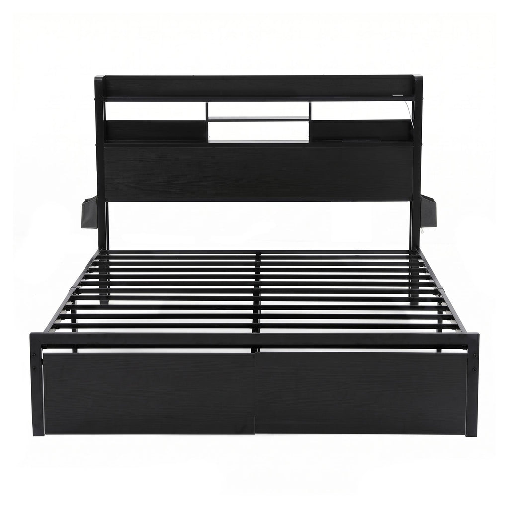 Artiss Bed Frame King with Charging Station Storage Organizer Drawers LED ZAC