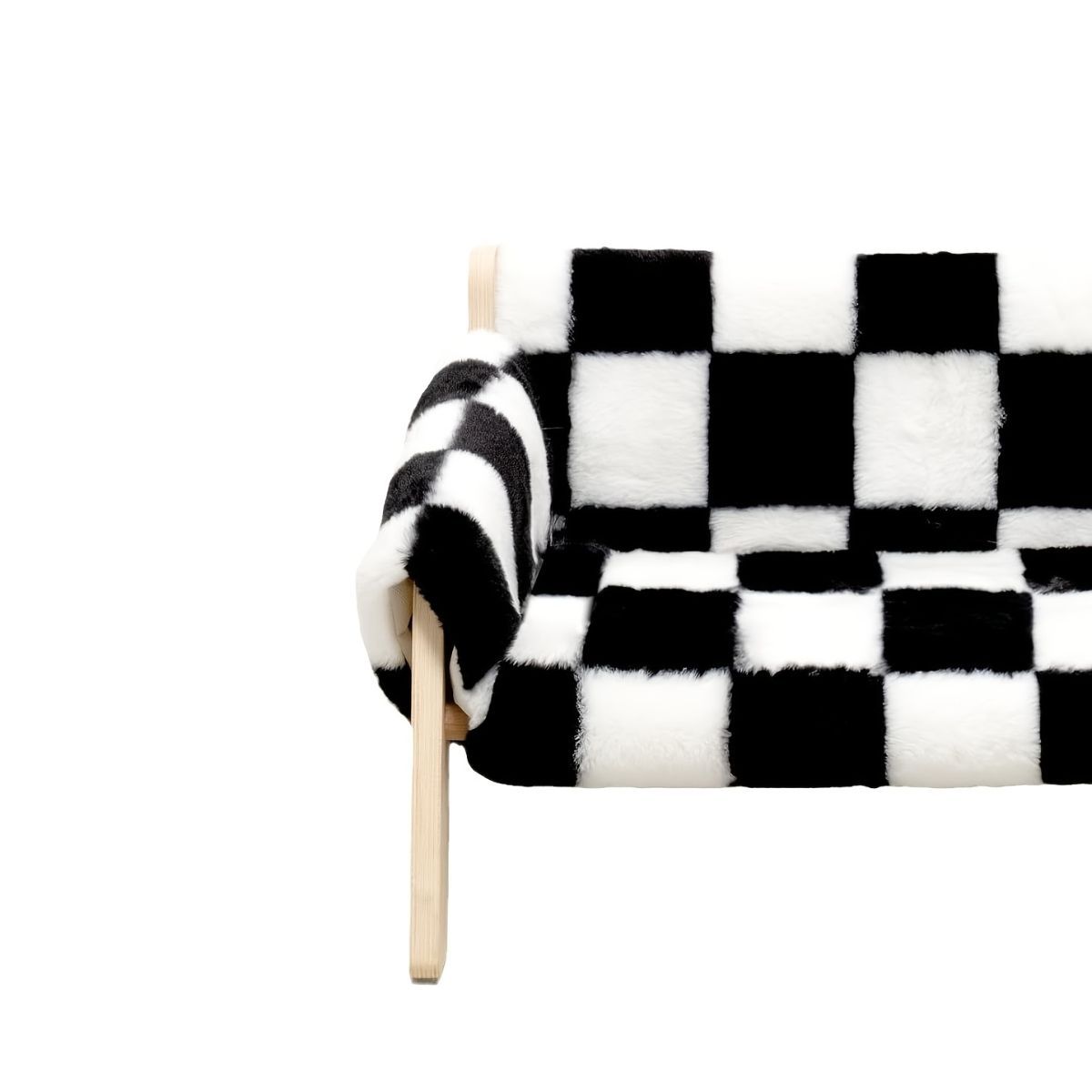 cat sofa bed, faux-fur cat bed, checkered pet bed, warm pet bed, washable pet bed, wooden cat bed, small dog bed, Australian pet bed - black and white squares - Size L