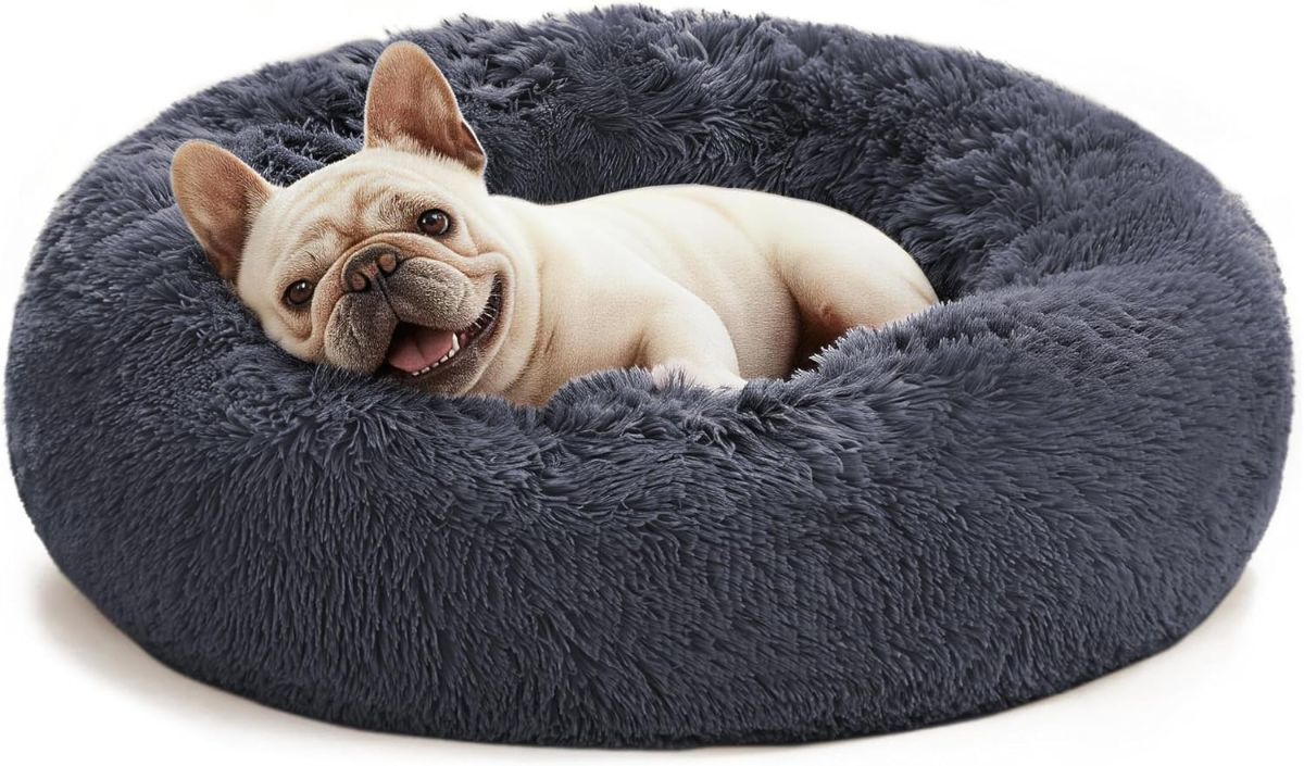 Pet Bed Anti-Anxiety Pet Bed Donut Pet Bed Small Dog Bed Medium Dog Bed Cat Bed - Black / 20in