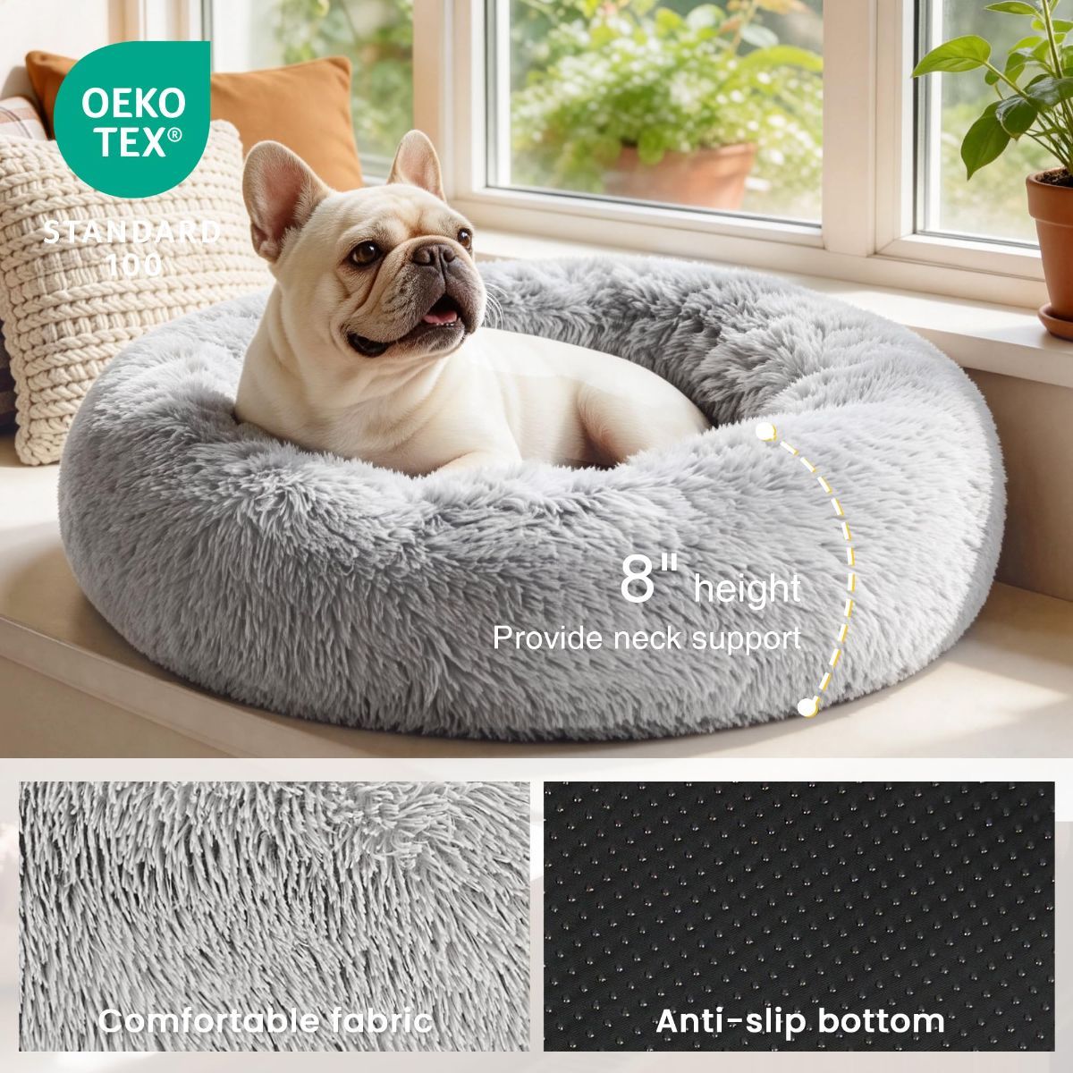 Pet Bed Anti-Anxiety Pet Bed Donut Pet Bed Small Dog Bed Medium Dog Bed Cat Bed - Black / 24in