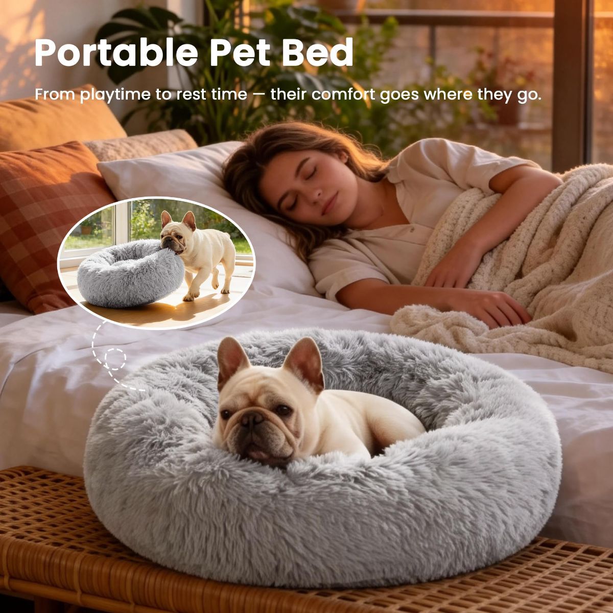 Pet Bed Anti-Anxiety Pet Bed Donut Pet Bed Small Dog Bed Medium Dog Bed Cat Bed - Gray / 20in