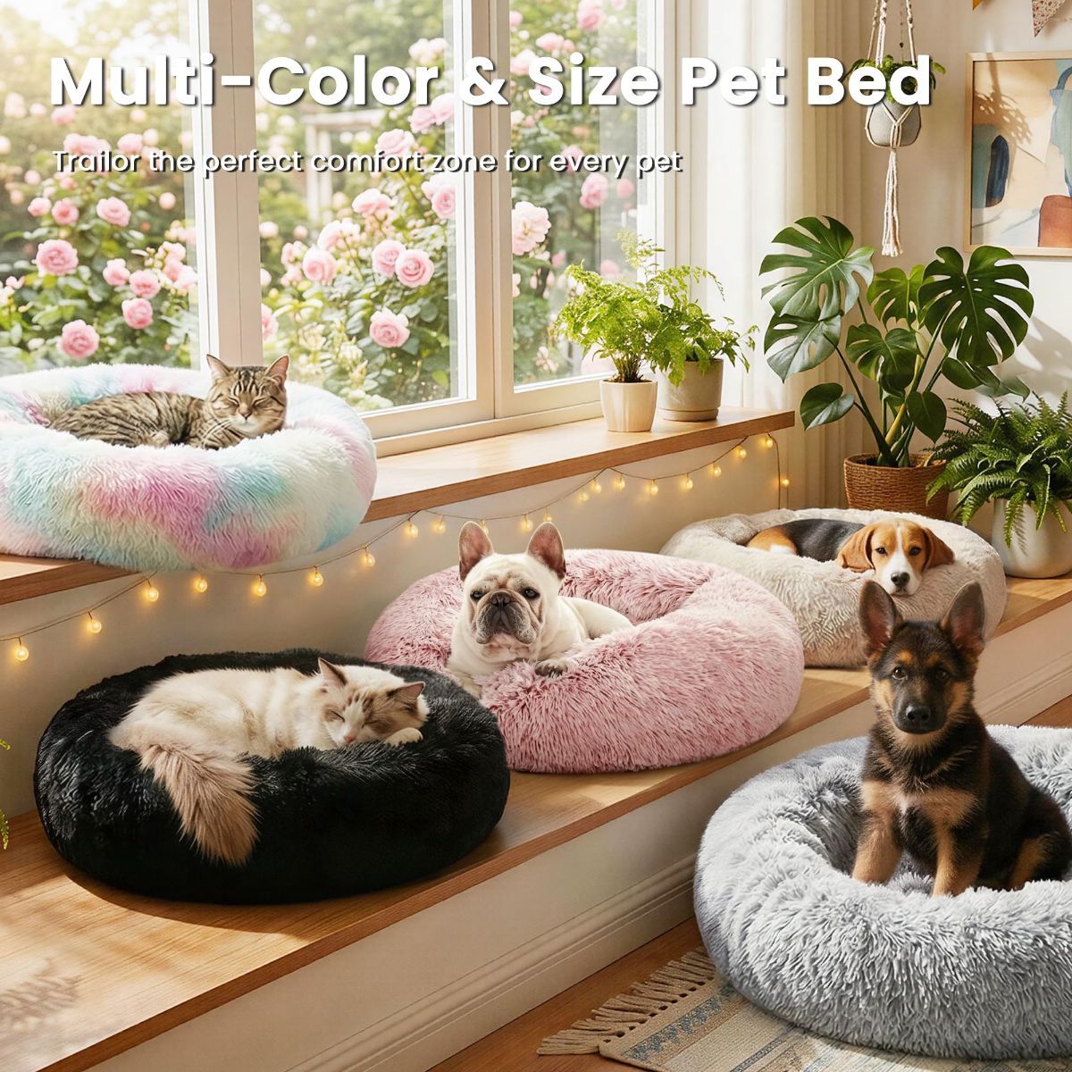 Pet Bed Anti-Anxiety Pet Bed Donut Pet Bed Small Dog Bed Medium Dog Bed Cat Bed - Navy - Size 27in