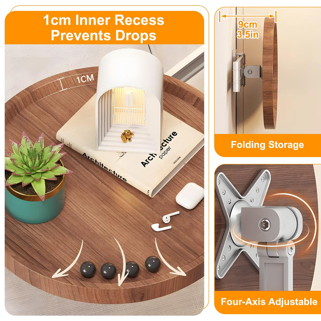 Wall-Mounted Foldable Round Table – Telescopic Adjustable Bedside Desk with Aluminum Alloy Support, Multi-Use Floating Table for Bedroom, Living Room, Balcony (Original Wood)