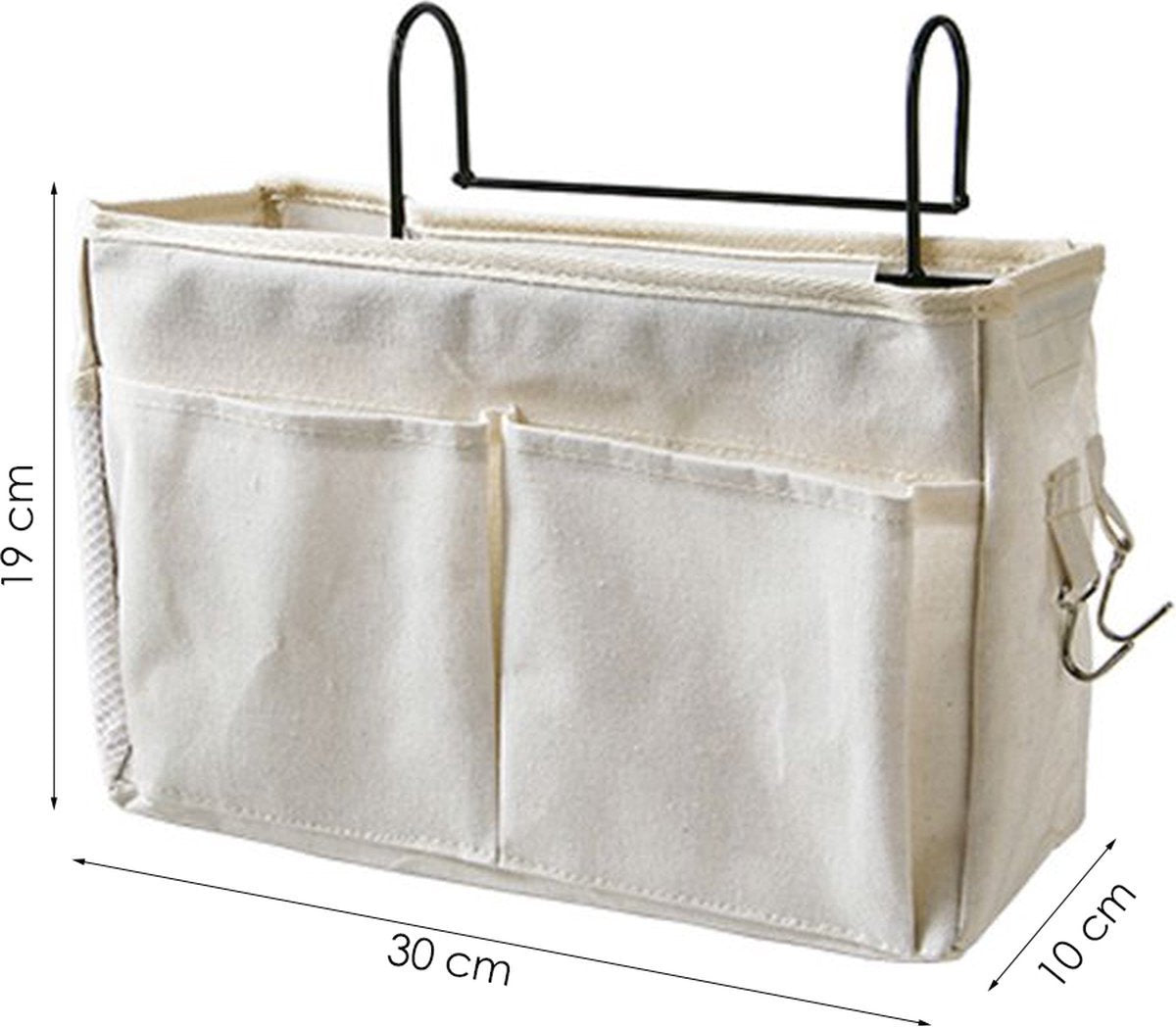 Bedside Pocket - Bed Organizer With Frame - Bed Storage Bag - Cotton - Bed Storage Bag - Bedside Table - Bedside Organizer - Bedside Pocket Storage Bag - White - For Bed Or Sofa - Hanging Model - With Multiple Compartments And Hooks - Very Practical And D