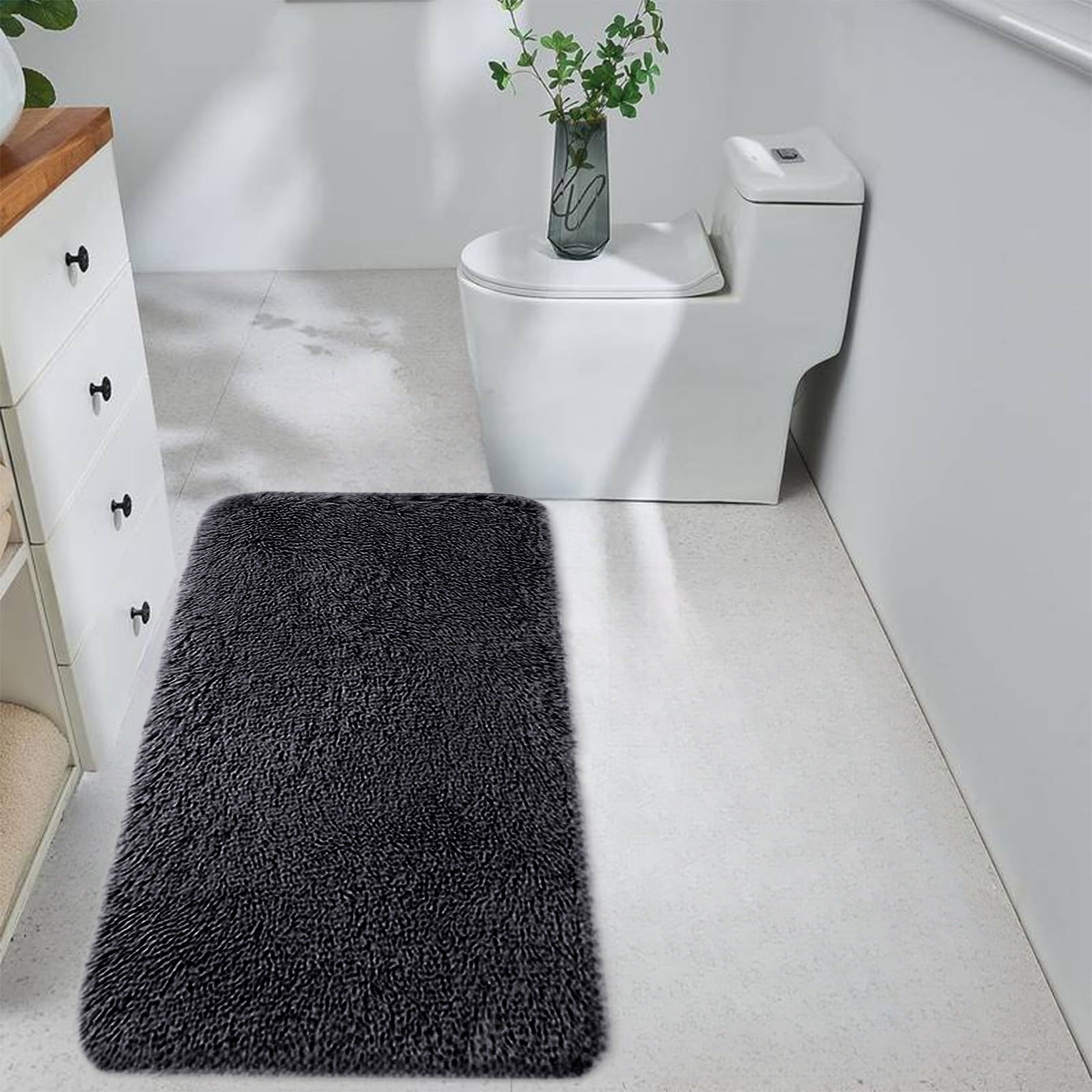 Soft Area Rug Fluffy Rugs for Living Room Bedroom Decor, Runner Rug for Hallway, Shag Furry Bedside Rug Indoor Accent Floor Carpet, 40*80cm Non-Slip Plush Rug for Kids Room Dorm Black