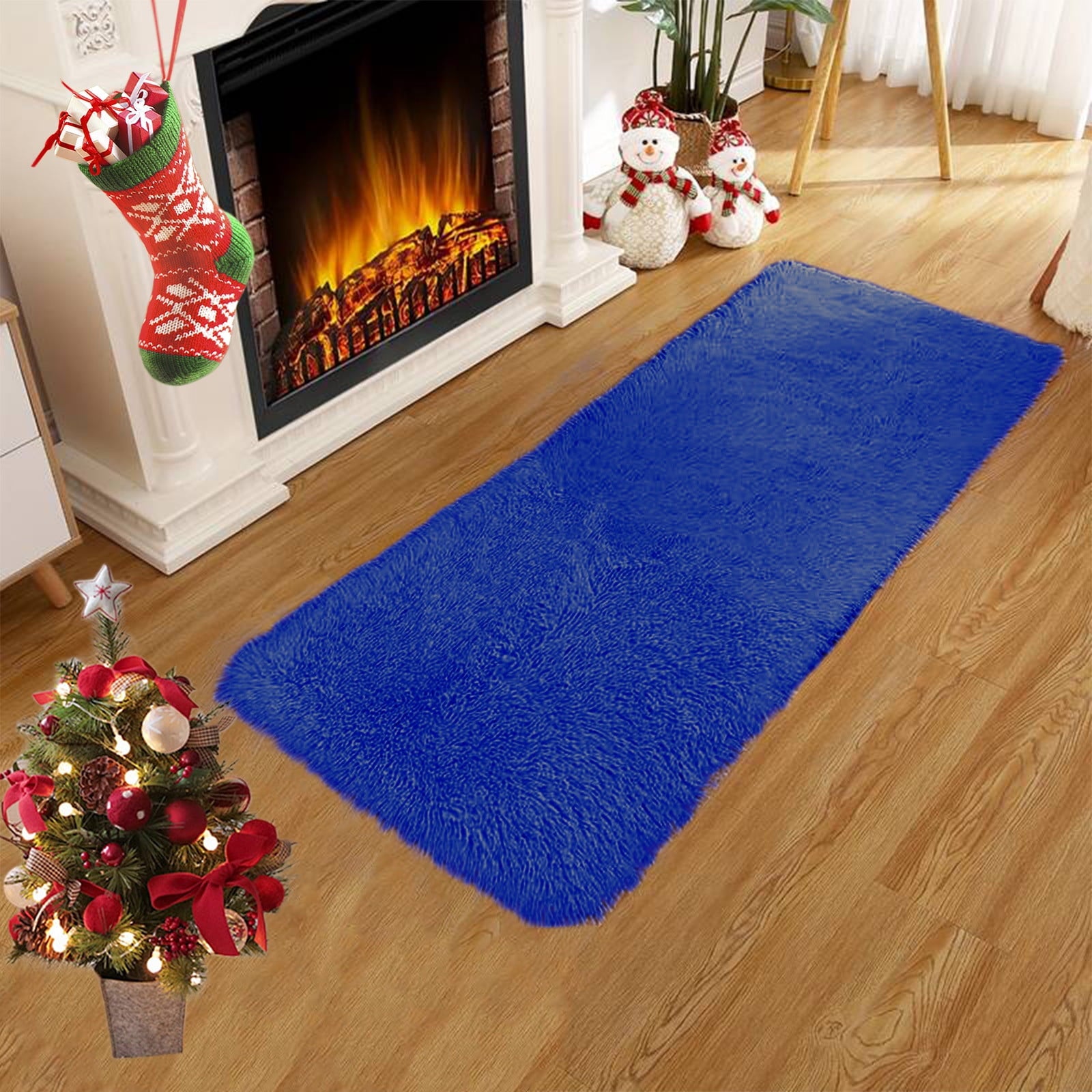Soft Area Rug Fluffy Rugs for Living Room Bedroom Decor, Runner Rug for Hallway, Shag Furry Bedside Rug Indoor Accent Floor Carpet, 40*80cm Non-Slip Plush Rug for Kids Room Dorm Blue