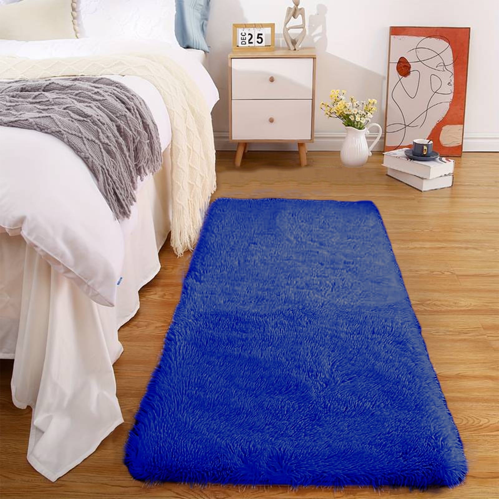 Soft Area Rug Fluffy Rugs for Living Room Bedroom Decor, Runner Rug for Hallway, Shag Furry Bedside Rug Indoor Accent Floor Carpet, 40*80cm Non-Slip Plush Rug for Kids Room Dorm Blue