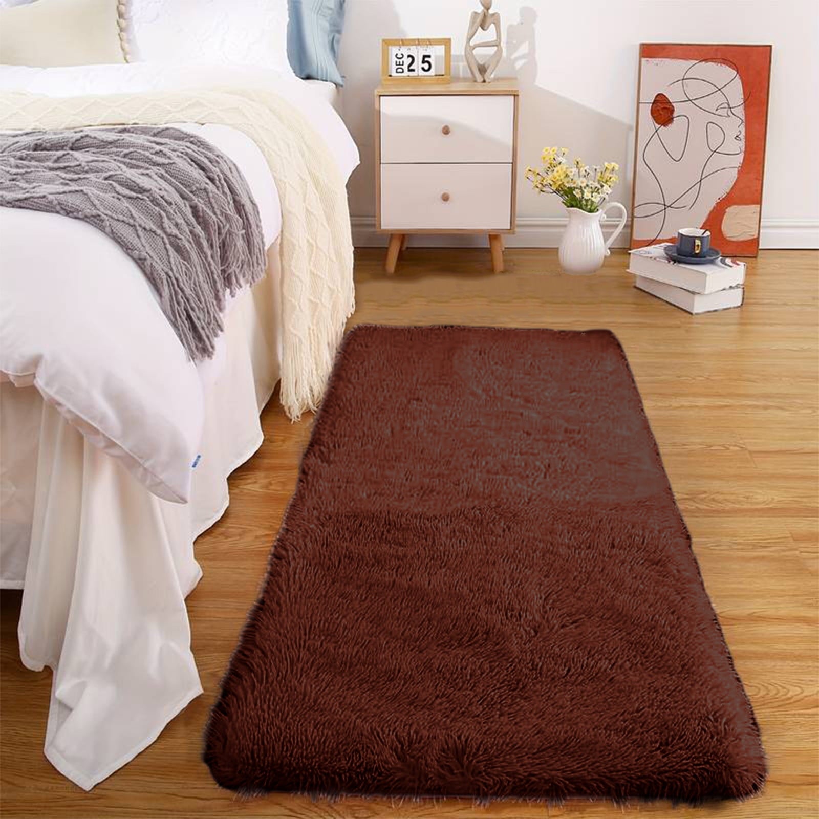 Soft Area Rug Fluffy Rugs for Living Room Bedroom Decor, Runner Rug for Hallway, Shag Furry Bedside Rug Indoor Accent Floor Carpet, 40*80cm Non-Slip Plush Rug for Kids Room Dorm Brown