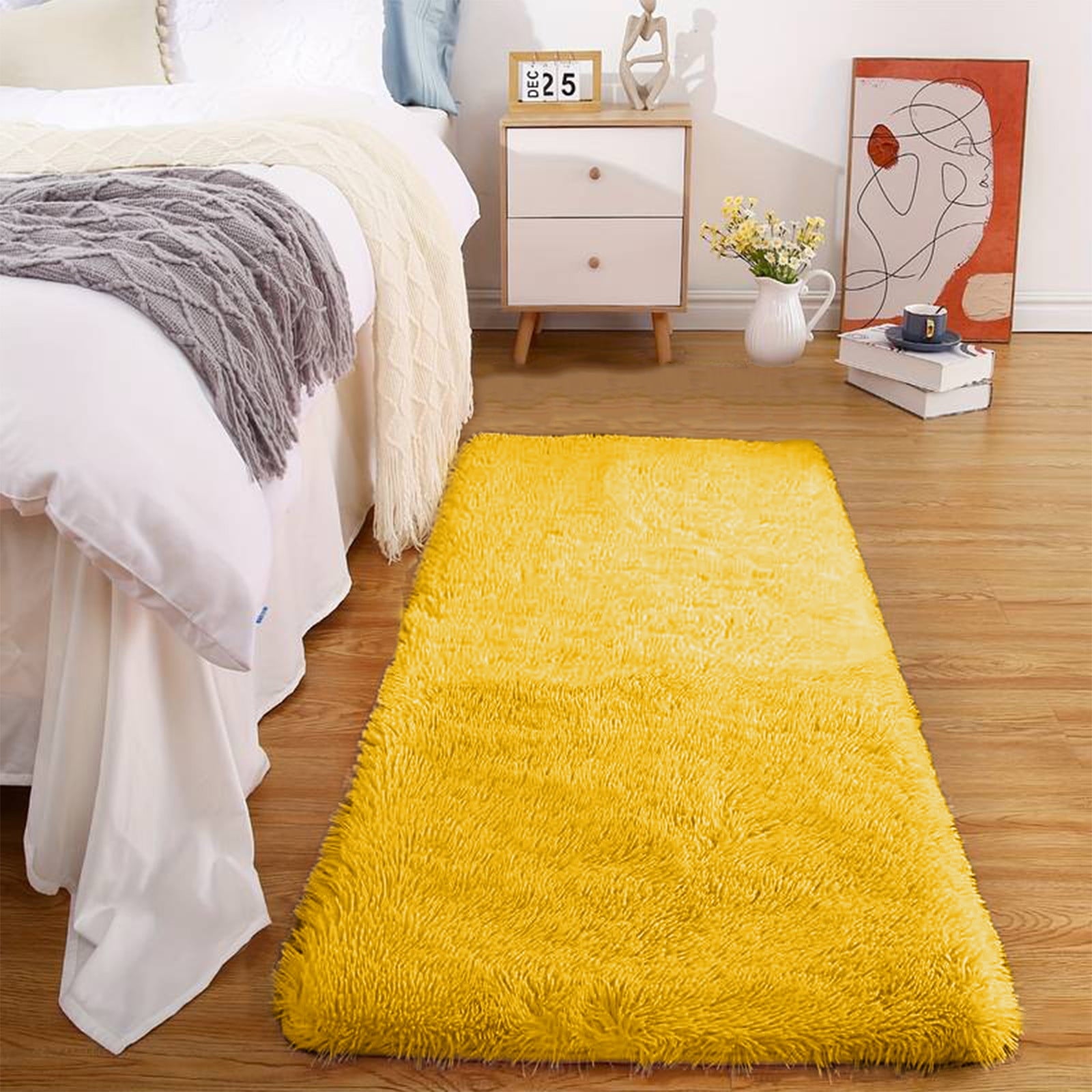 Soft Area Rug Fluffy Rugs for Living Room Bedroom Decor, Runner Rug for Hallway, Shag Furry Bedside Rug Indoor Accent Floor Carpet, 40*80cm Non-Slip Plush Rug for Kids Room Dorm Yellow