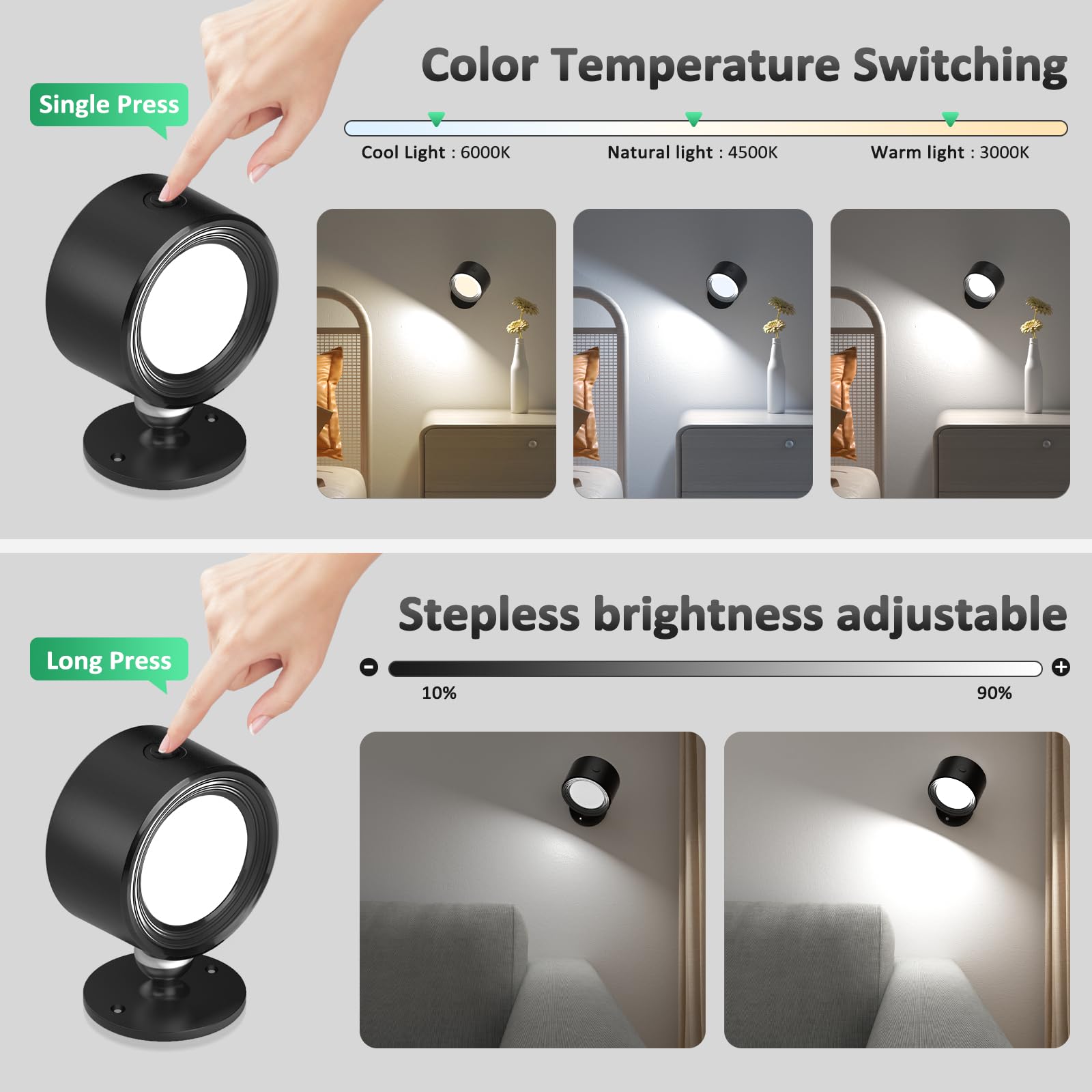 Night Light - Table Lamp - Bedside Lamp - Mood Lamp - Wireless Table Lamp - Rechargeable Lamp - LED Night Lamp - Touch Lamp - Dimmable Lamp - Desk Lamp - Mood Lighting - Portable Lamp - Bedroom Lamp - Modern Design - USB Rechargeable - Black - 1 Piece