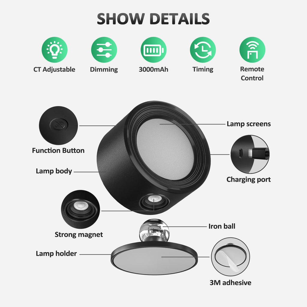 Night Light - Table Lamp - Bedside Lamp - Mood Lamp - Wireless Table Lamp - Rechargeable Lamp - LED Night Lamp - Touch Lamp - Dimmable Lamp - Desk Lamp - Mood Lighting - Portable Lamp - Bedroom Lamp - Modern Design - USB Rechargeable - Black - 1 Piece