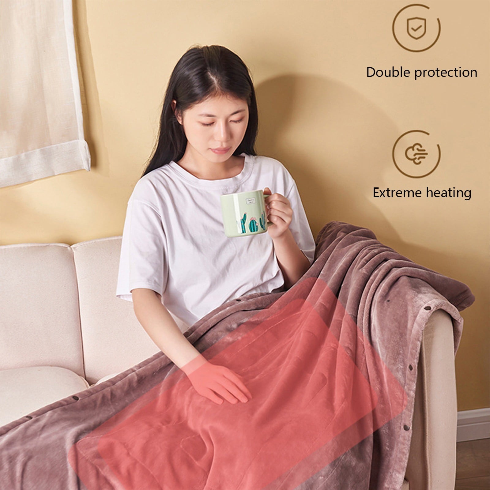 Cotton Blankets Queen Size Usb Electric Blanket Single Blanket Household Single Control Intelligent Temperature Regulating Dormitory Electric Mattress Warm Fuzzy Blanket Yellow