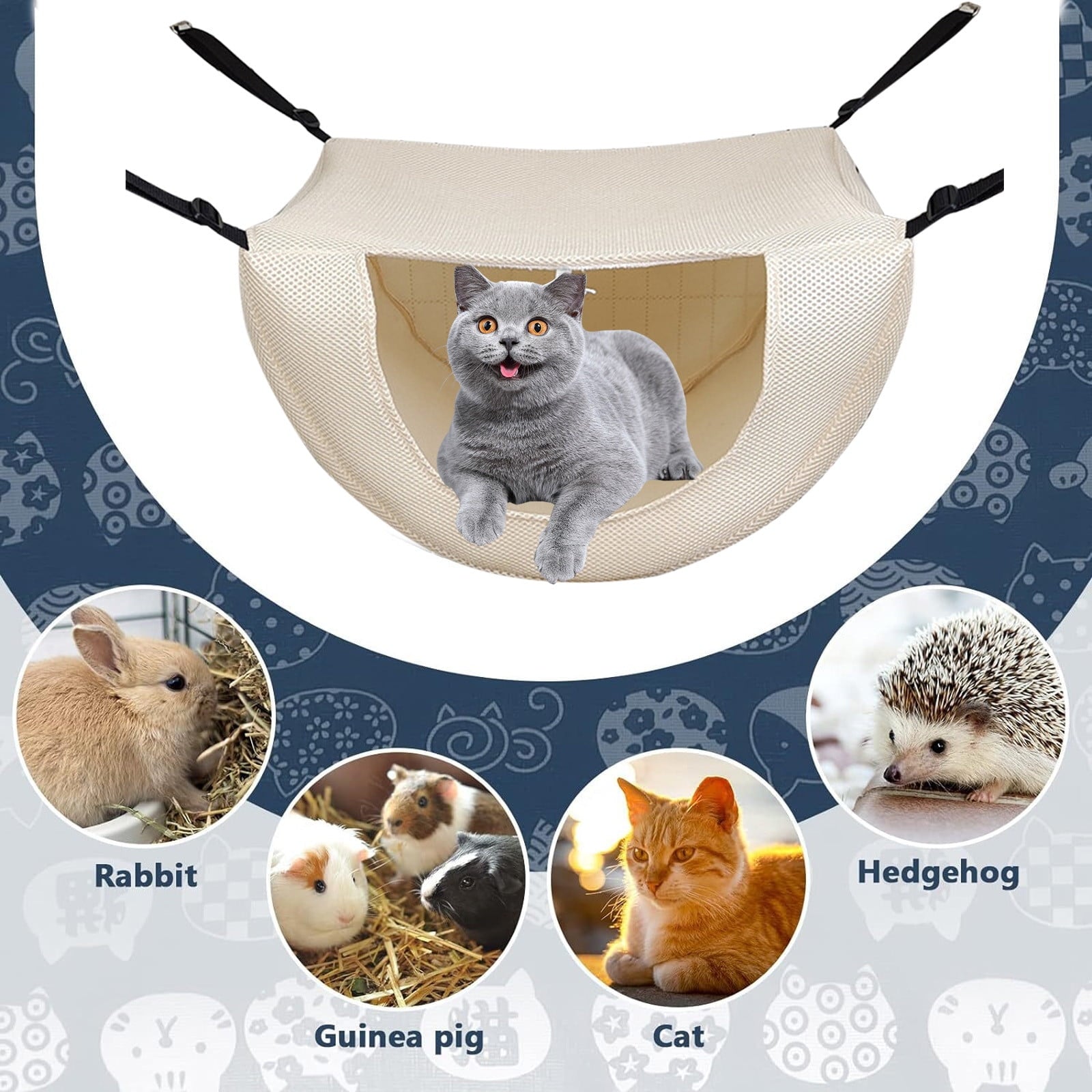 Cat Cage Hammock, Hanging Soft Pet Bed, Summer Breathable Pet Cage Hammock with Adjustable Straps, for Indoor Kitten Puppy Rabbit or Small Pet Beige