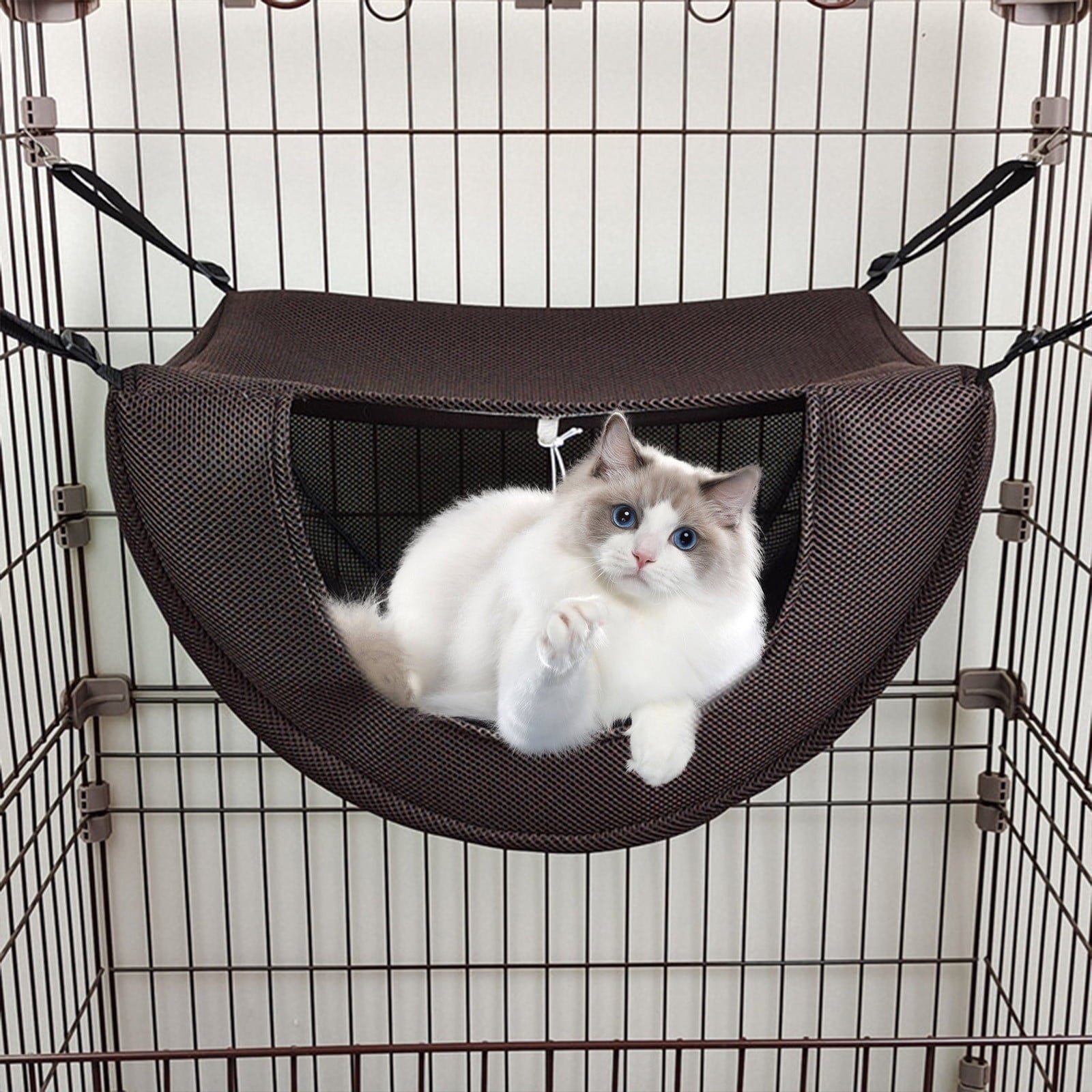 Cat Cage Hammock, Hanging Soft Pet Bed, Summer Breathable Pet Cage Hammock with Adjustable Straps, for Indoor Kitten Puppy Rabbit or Small Pet Coffee