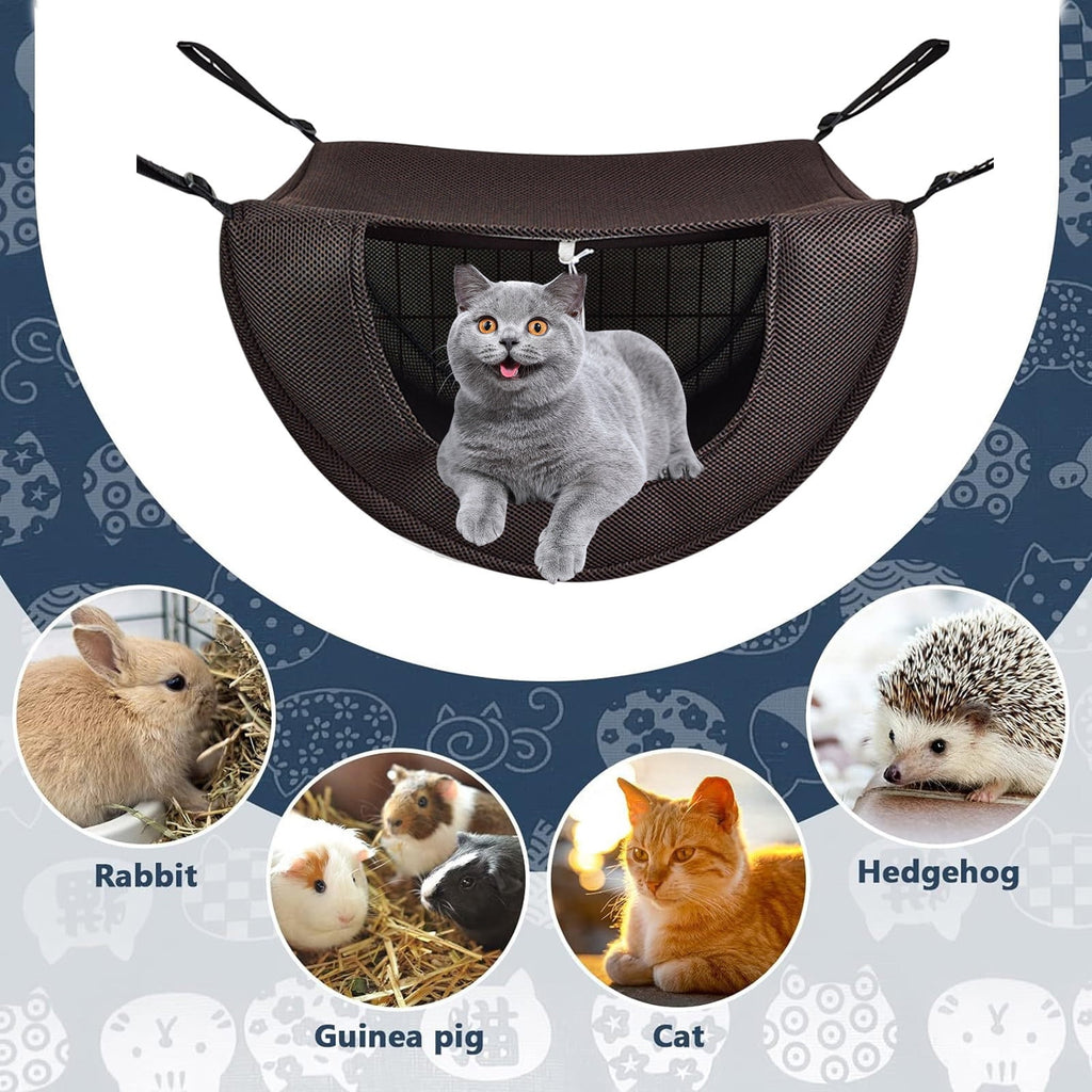 Cat Cage Hammock, Hanging Soft Pet Bed, Summer Breathable Pet Cage Hammock with Adjustable Straps, for Indoor Kitten Puppy Rabbit or Small Pet Coffee