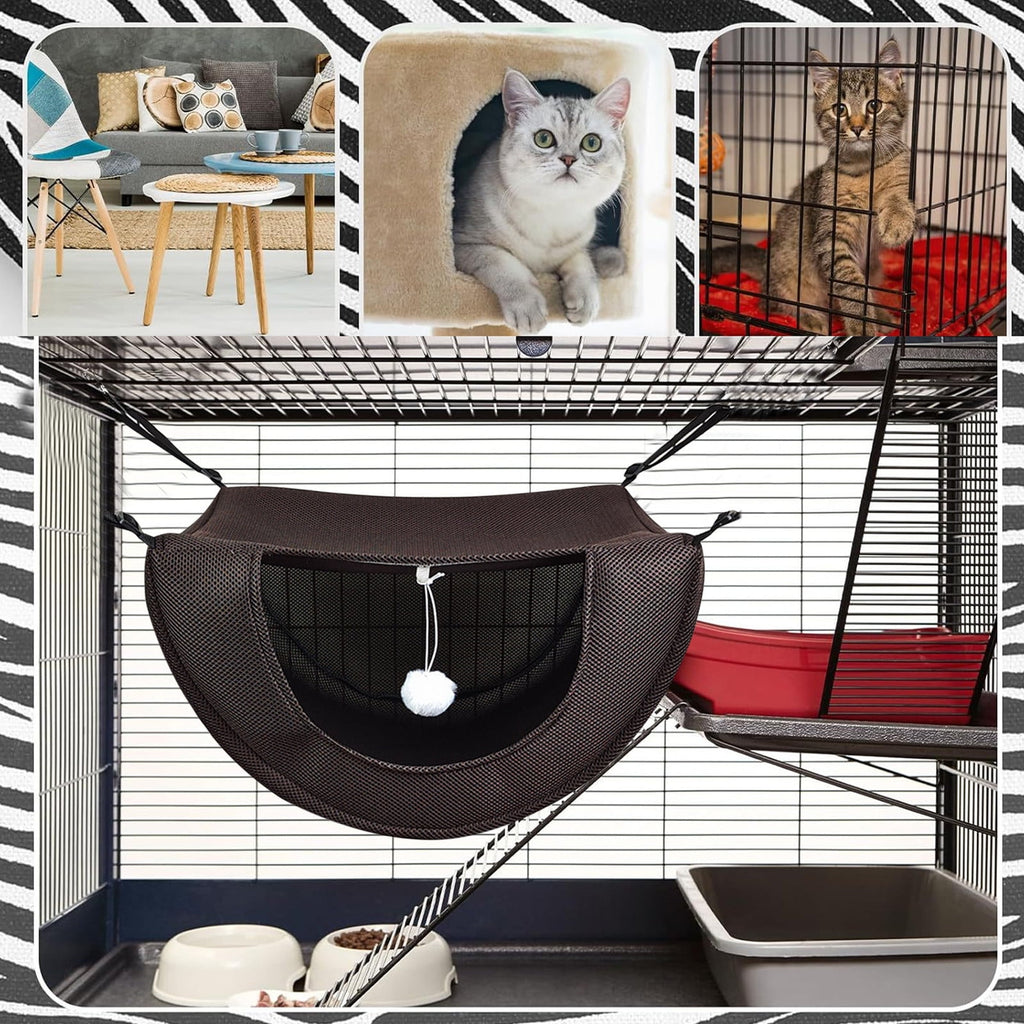 Cat Cage Hammock, Hanging Soft Pet Bed, Summer Breathable Pet Cage Hammock with Adjustable Straps, for Indoor Kitten Puppy Rabbit or Small Pet Coffee