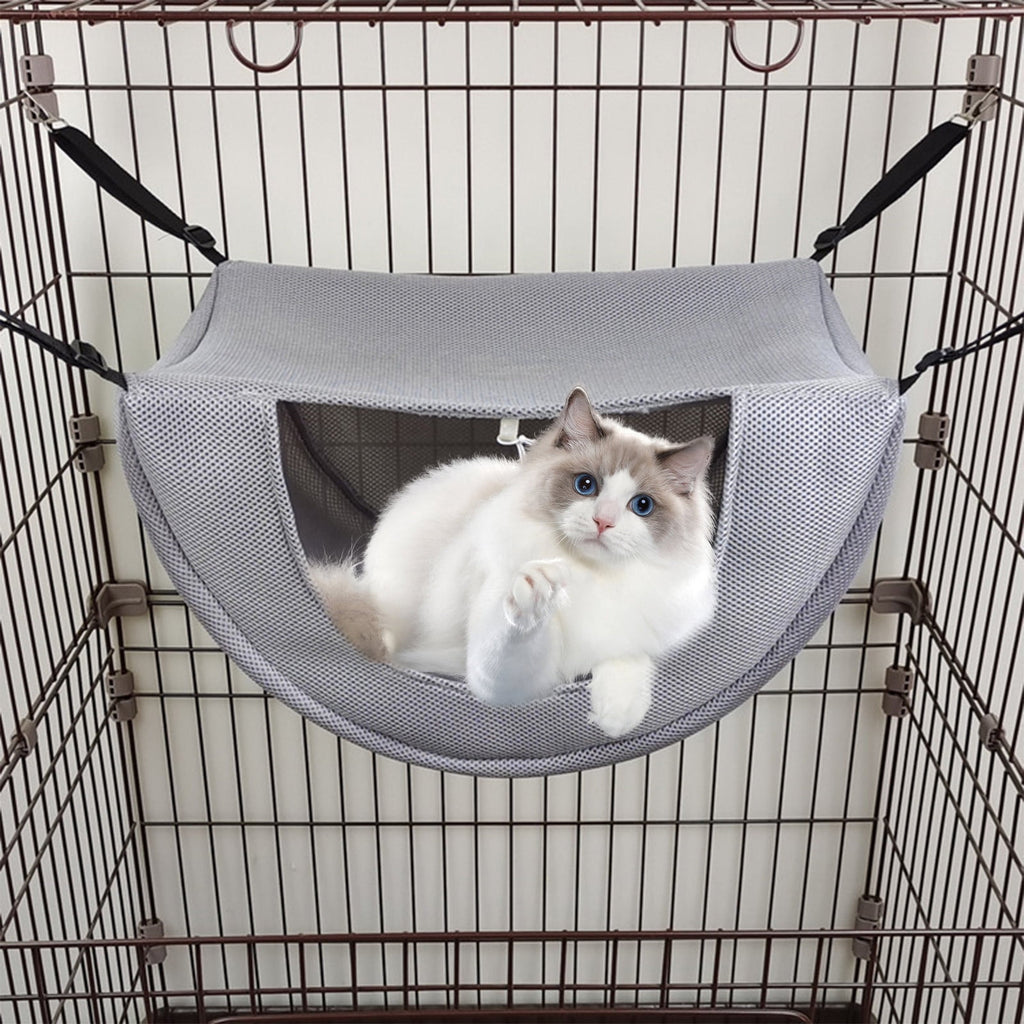 Cat Cage Hammock, Hanging Soft Pet Bed, Summer Breathable Pet Cage Hammock with Adjustable Straps, for Indoor Kitten Puppy Rabbit or Small Pet Gray