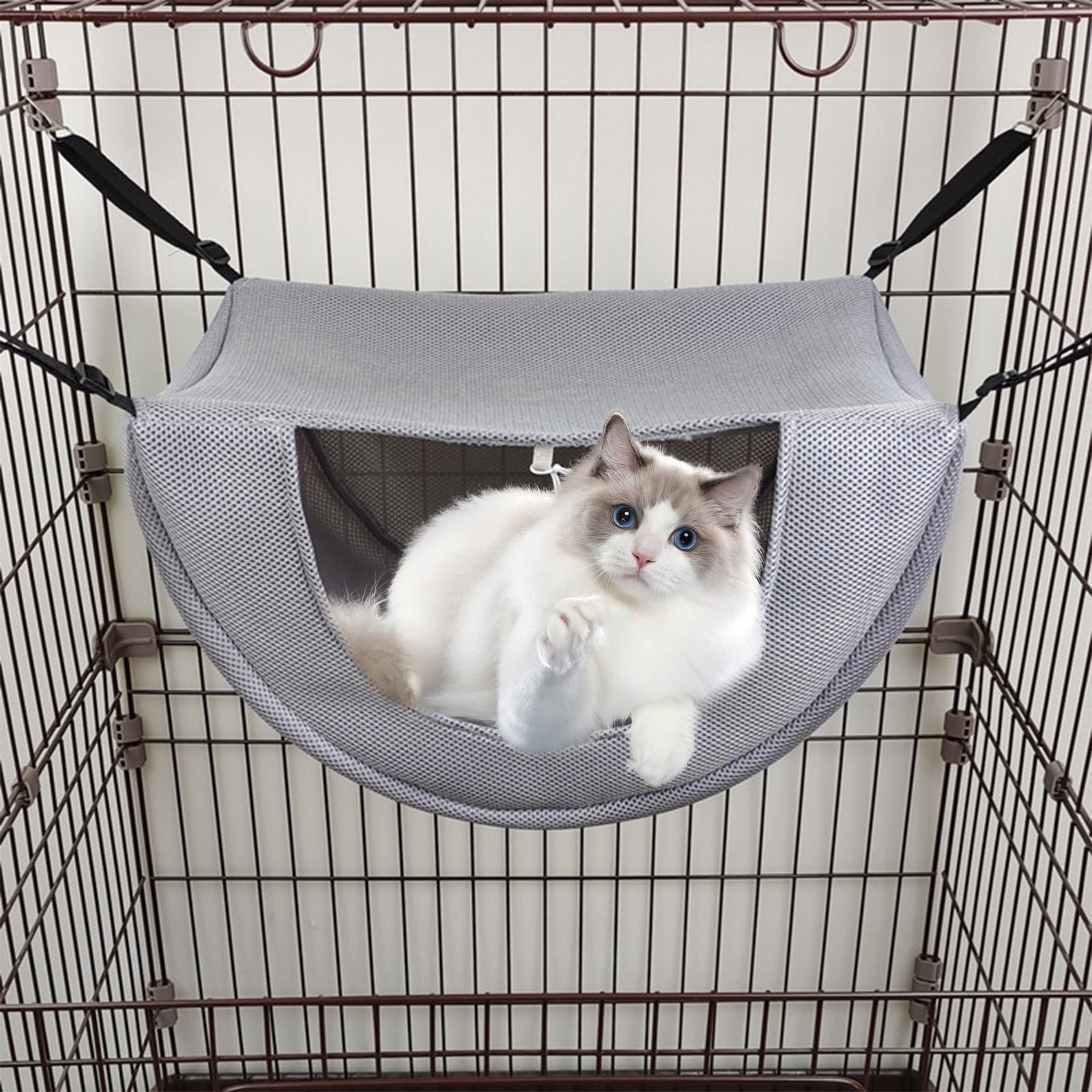 Cat Cage Hammock, Hanging Soft Pet Bed, Summer Breathable Pet Cage Hammock with Adjustable Straps, for Indoor Kitten Puppy Rabbit or Small Pet Gray