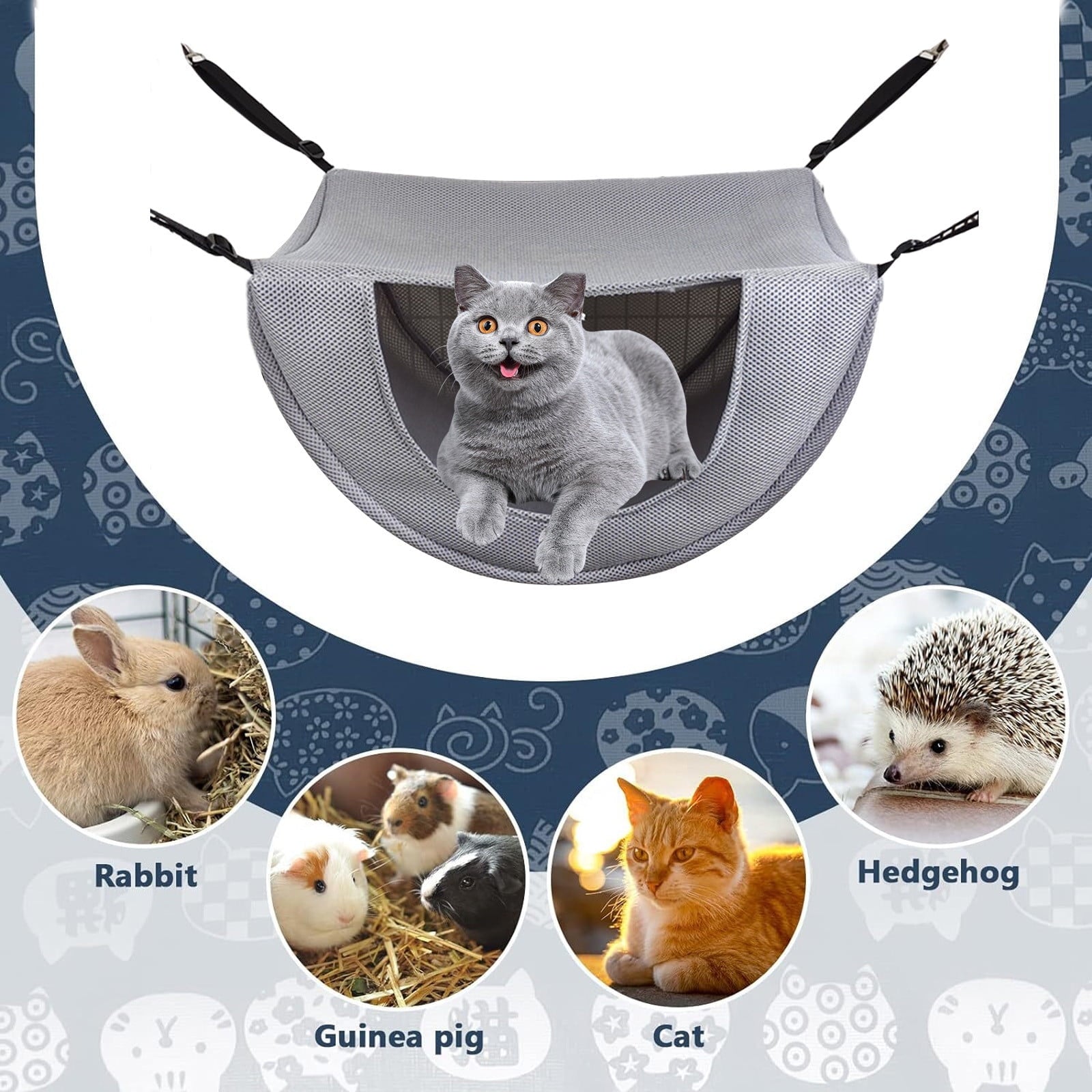 Cat Cage Hammock, Hanging Soft Pet Bed, Summer Breathable Pet Cage Hammock with Adjustable Straps, for Indoor Kitten Puppy Rabbit or Small Pet Gray