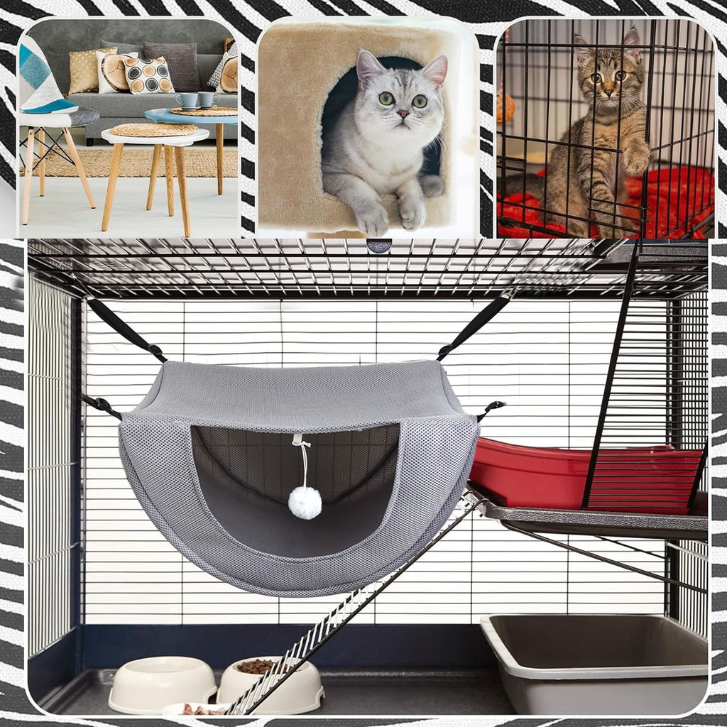 Cat Cage Hammock, Hanging Soft Pet Bed, Summer Breathable Pet Cage Hammock with Adjustable Straps, for Indoor Kitten Puppy Rabbit or Small Pet Gray