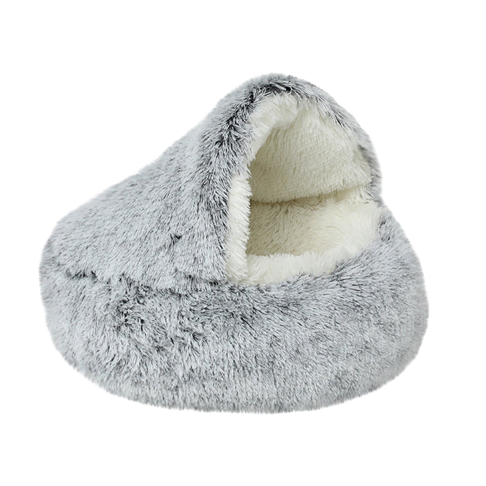 Calming Dog Beds & Cat Cave Bed with Hooded Cover, Removable Washable Round Beds for Small Medium Pets, Anti-Slip Plush Coved Bed for Pet (20"x20") C
