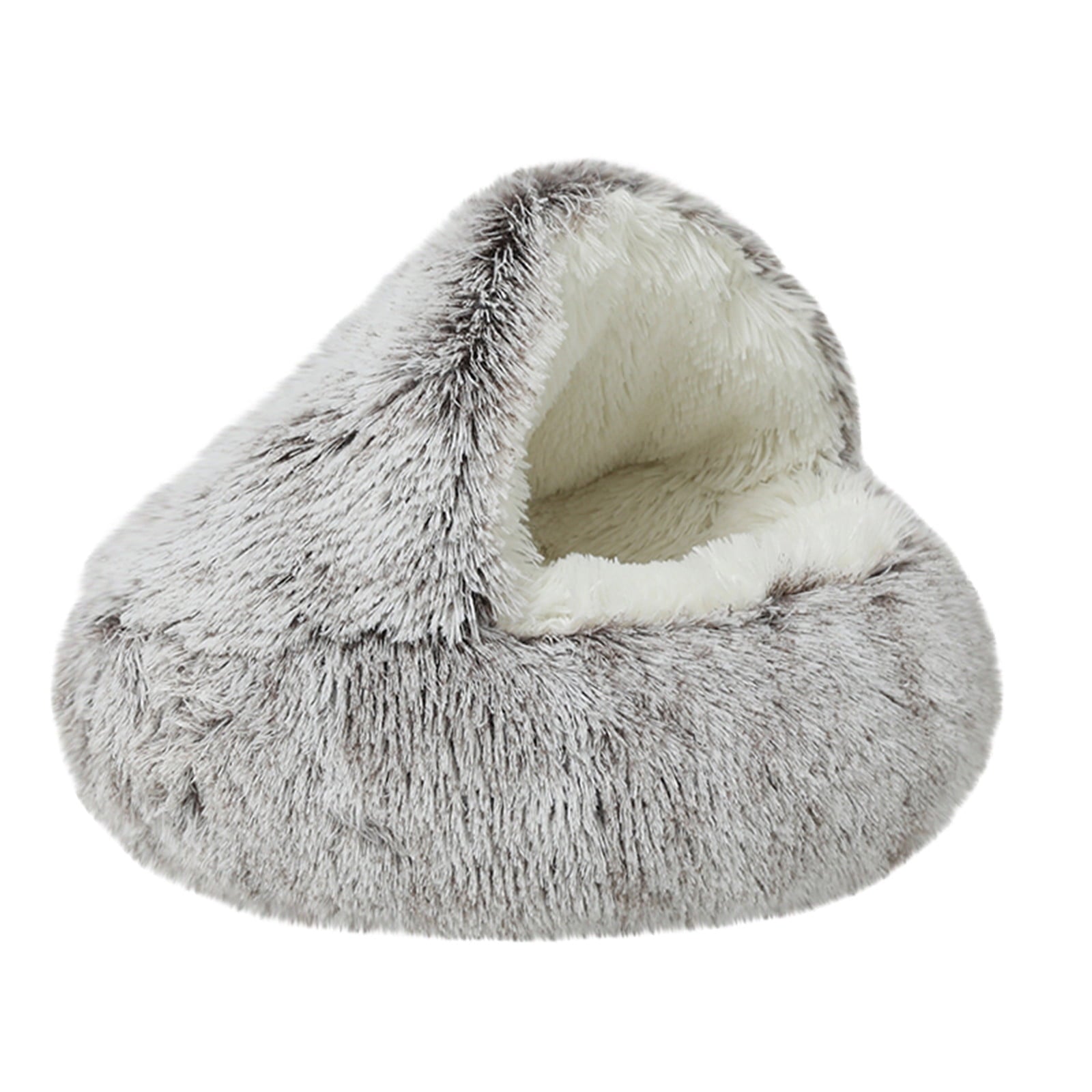 Calming Dog Beds & Cat Cave Bed with Hooded Cover, Removable Washable Round Beds for Small Medium Pets, Anti-Slip Plush Coved Bed for Pet (20"x20") F