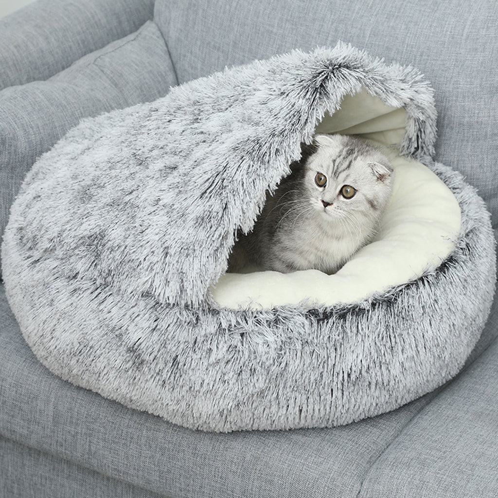 Calming Dog Beds & Cat Cave Bed with Hooded Cover, Removable Washable Round Beds for Small Medium Pets, Anti-Slip Plush Coved Bed for Pet (20"x20") H