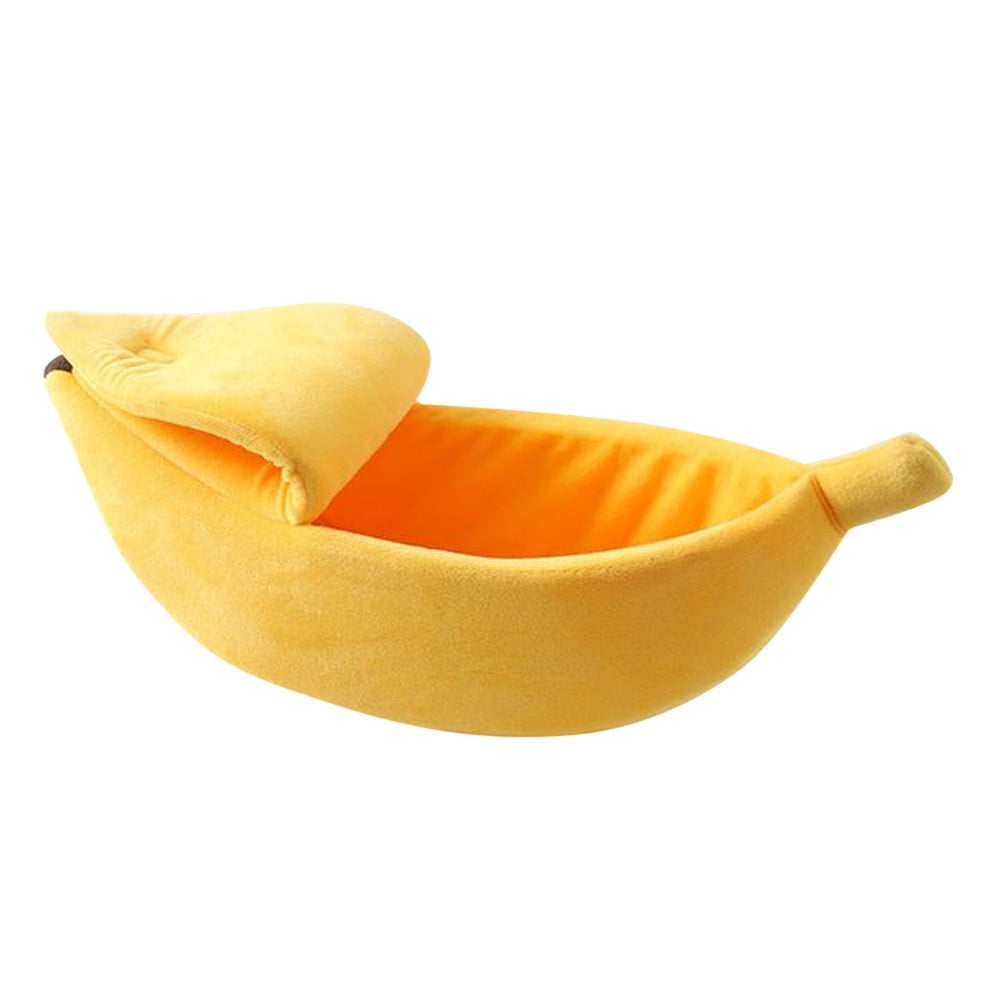 Banana Pet Bed, Cute Funny Fruit Bed with Removable Cushion for Dogs, Indoor Cats, Rabbits, Small Animals Yellow