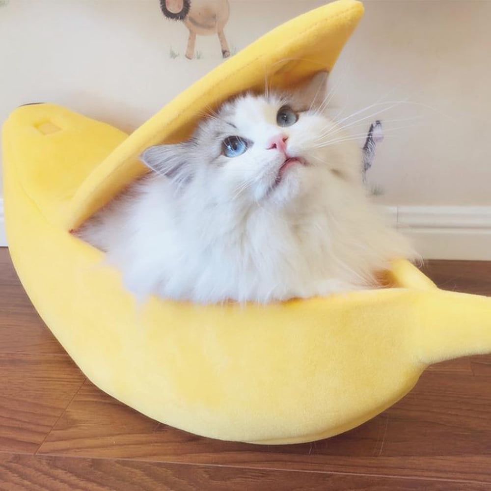 Banana Pet Bed, Cute Funny Fruit Bed with Removable Cushion for Dogs, Indoor Cats, Rabbits, Small Animals Yellow