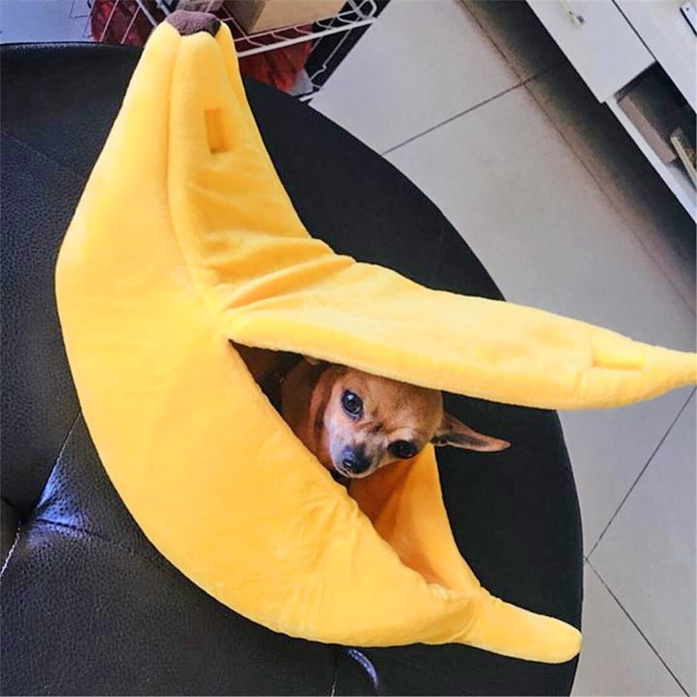 Banana Pet Bed, Cute Funny Fruit Bed with Removable Cushion for Dogs, Indoor Cats, Rabbits, Small Animals Yellow