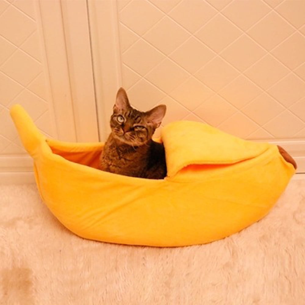 Banana Pet Bed, Cute Funny Fruit Bed with Removable Cushion for Dogs, Indoor Cats, Rabbits, Small Animals Yellow