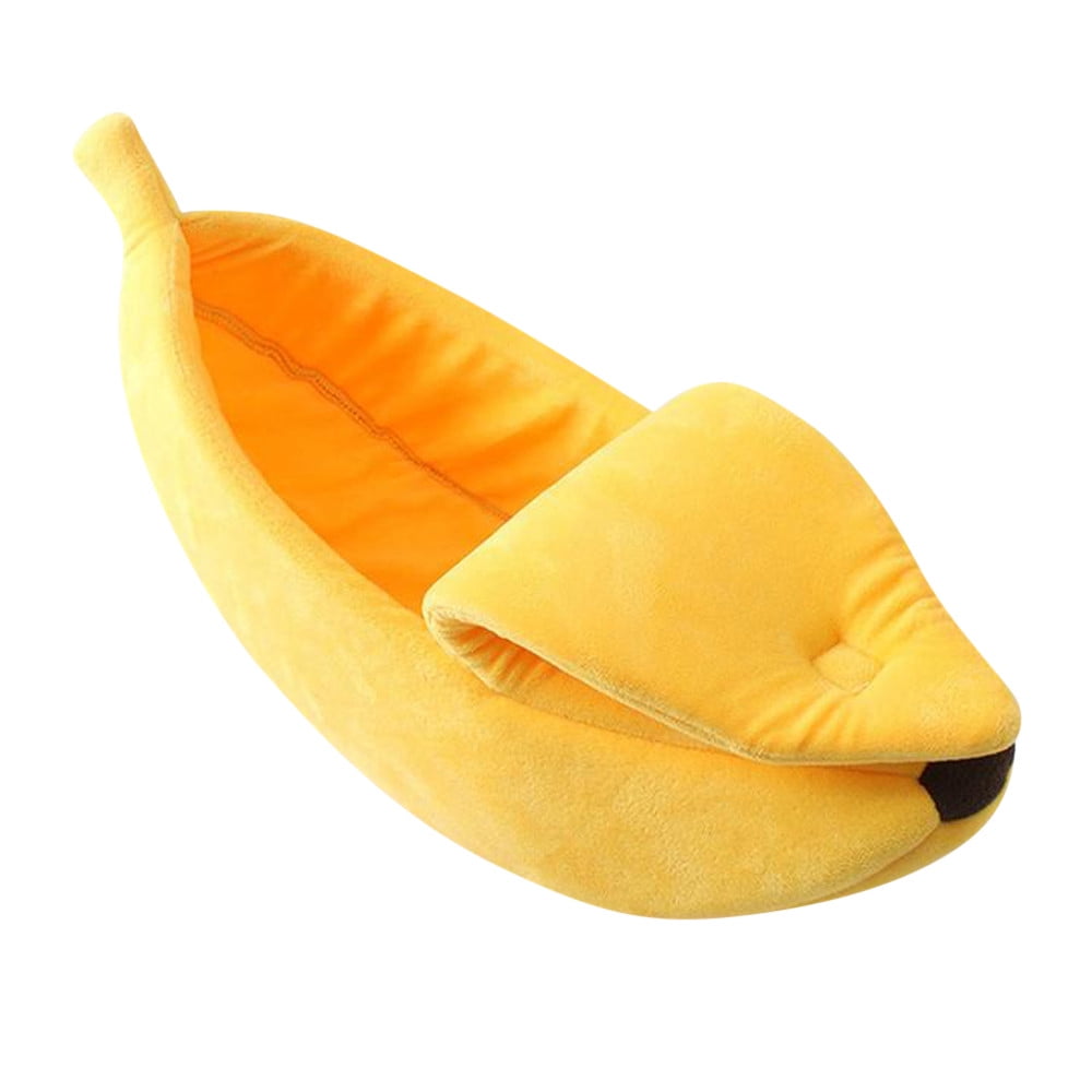 Banana Pet Bed, Cute Funny Fruit Bed with Removable Cushion for Dogs, Indoor Cats, Rabbits, Small Animals Yellow