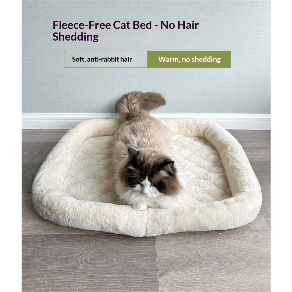 Pet Bed with Cushioning for Comfort in Crate Pet Products Machine Washable  Pet Bed,  winter warm cat bed（Rice white small size 35 * 40CM）