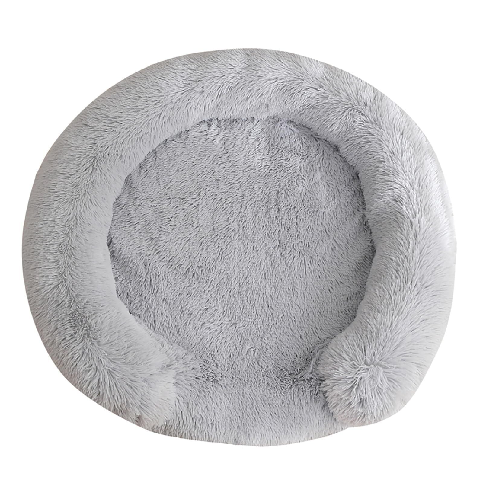 Bedsure Calming Dog Bed for Small Dogs - Donut Washable Small Pet Bed, Anti-Slip Round Fluffy Plush Faux Fur Large Cat Bed, Pale Grey